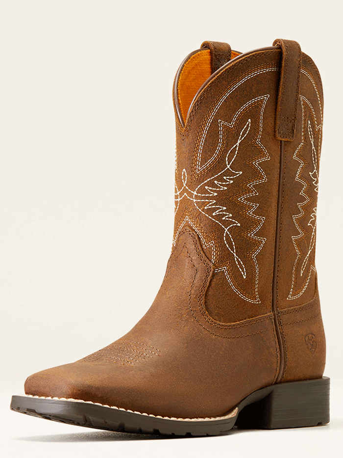 Ariat 10047034 Kids Hybrid Rancher Western Boots - Distressed Tan Leather Cowboy Boots for Boys & Girls - Perfect for Rodeo, Horse Riding & Western Fashion