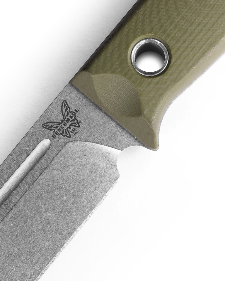 Benchmade 163-1 Bushcrafter Fixed Blade Knife - CPM S30V Drop Point Stonewashed Blade with OD Green G10 Handles - Perfect for Camping, Hunting & Outdoor Survival