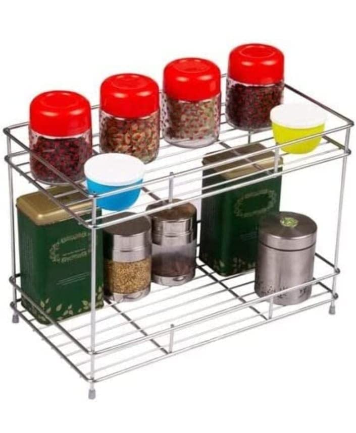 Heavy Duty Stainless Steel 2-Tier Kitchen Shelf Organizer - Space Saving Floor Mount Rack for Utensils, Dishes & Storage - Perfect for Small Kitchens, Pantries & Restaurant Prep Areas
