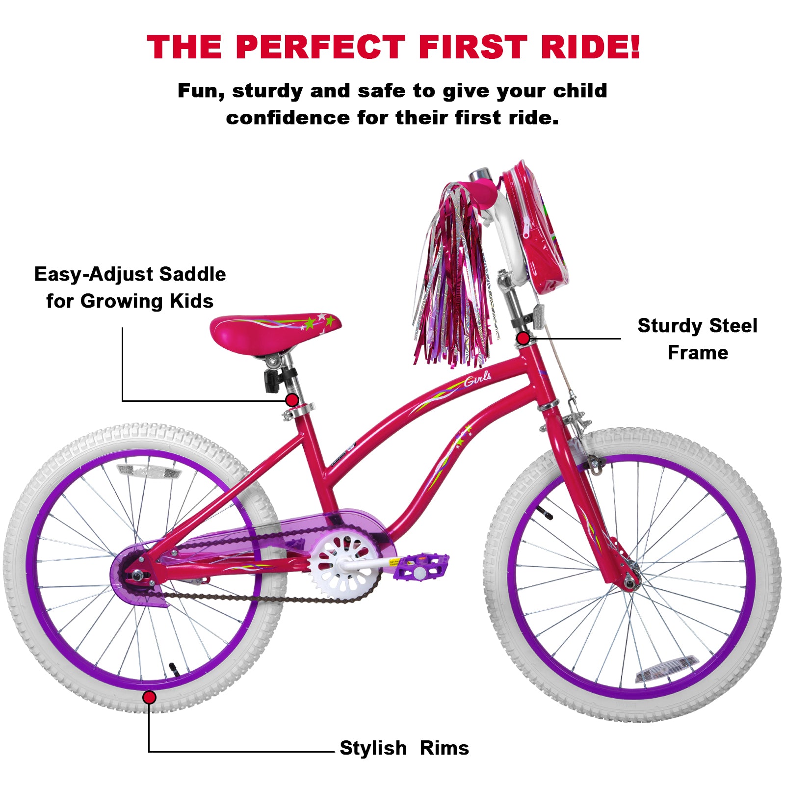 WEIZE 20 Inch Girls Bike for Kids 6-12 Years Old - Training Wheels, Streamers, Basket & Doll Seat - Coaster Brake - Multiple Colors - Perfect for Neighborhood Rides, Park Adventures & Birthday Gifts