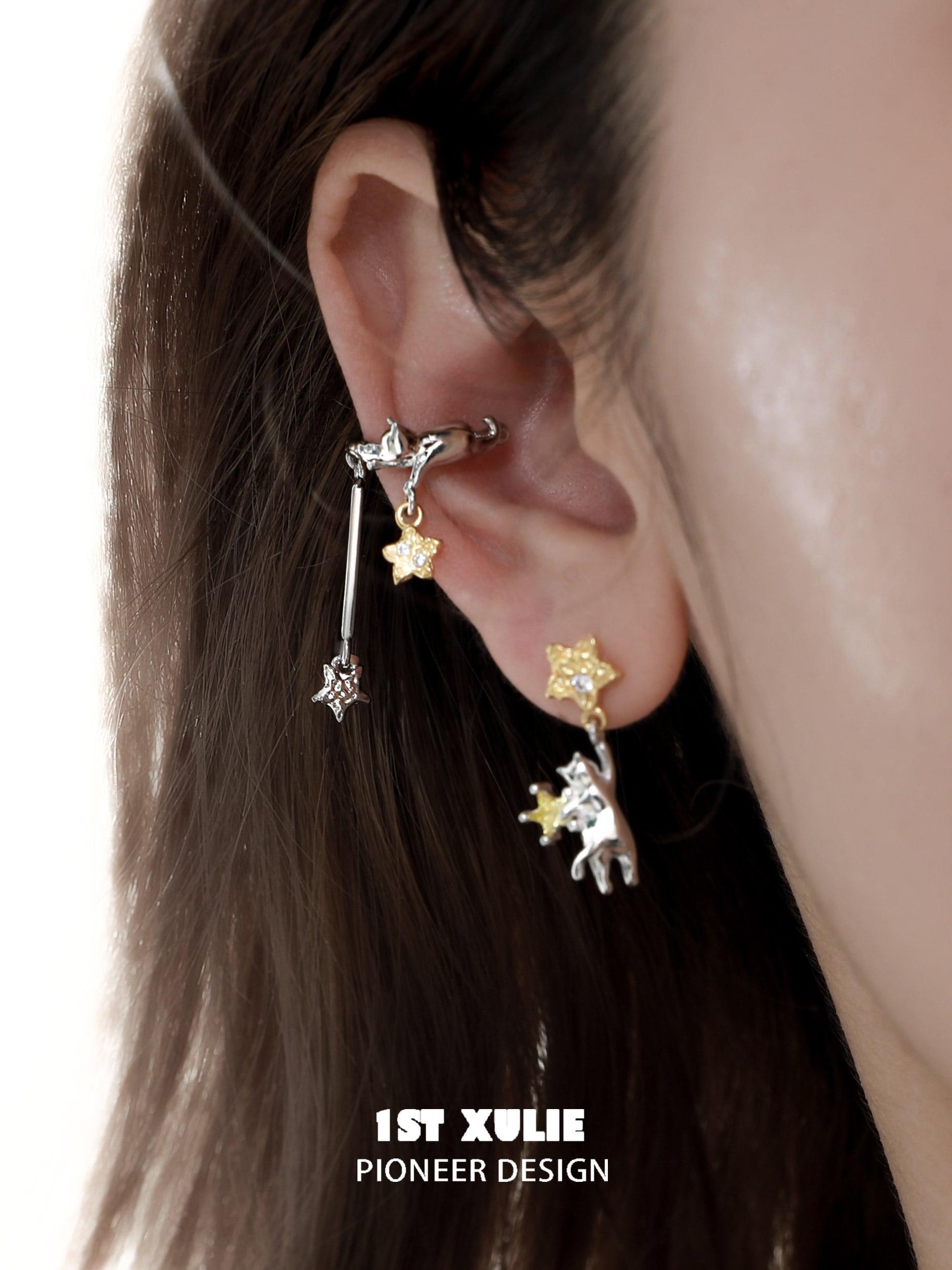 18K Gold Plated Star Earrings for Women - Elegant Cat's Gaze Design, Hypoallergenic Fashion Jewelry Gift - Perfect for Parties, Date Nights & Special Occasions
