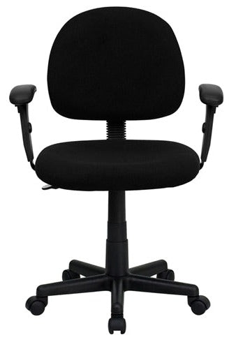 FLASH Wayne Mid Back Black Fabric Swivel Task Office Chair with Adjustable Arms - Ergonomic Desk Chair for Home Office, Computer Work & Gaming - Comfortable Adjustable Executive Chair for Long Hours Sitting