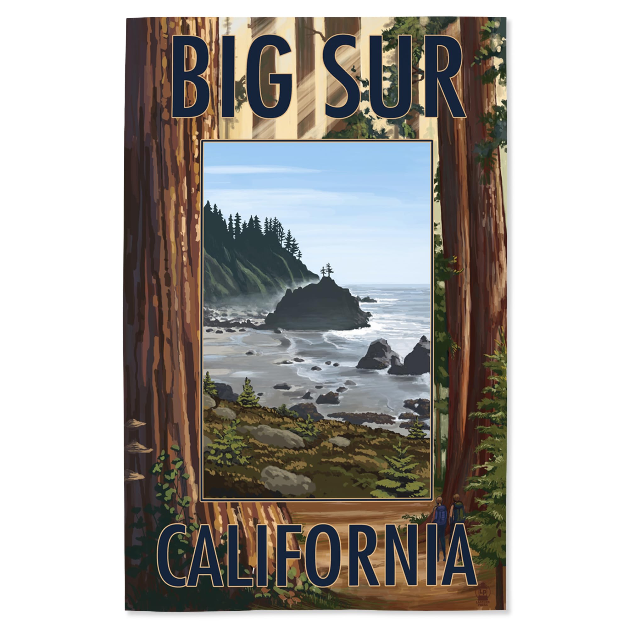 Lantern Press 16x24 Inch Giclee Art Print - Big Sur California Coastal Landscape with Trees & Ocean View - Wall Decor for Living Room, Bedroom & Office