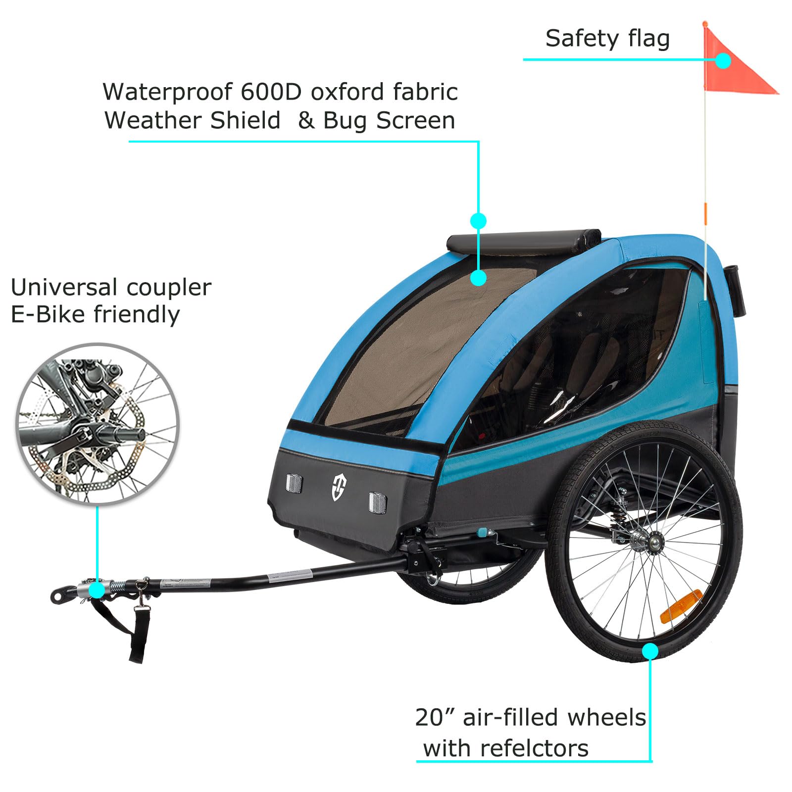 TIGGO VS 2-in-1 Bike Trailer & Stroller - Double Seat Bicycle Carrier for Toddlers and Kids - Perfect for Cycling, Jogging, and Outdoor Family Adventures