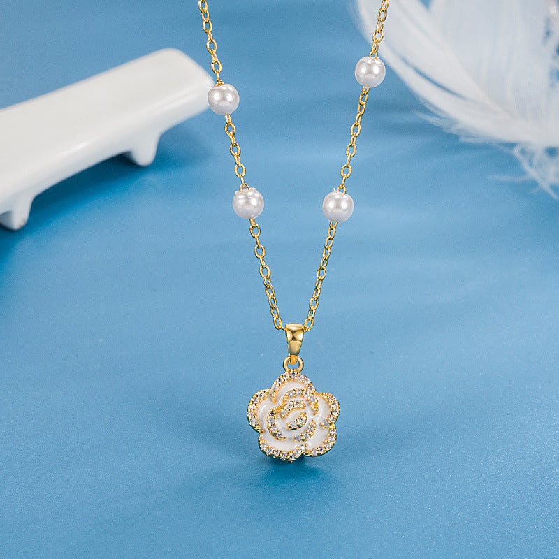 Elegant Classic Pearl Flower Pendant Chain Necklace for Women | HN2739 | Perfect for Weddings, Parties & Special Occasions