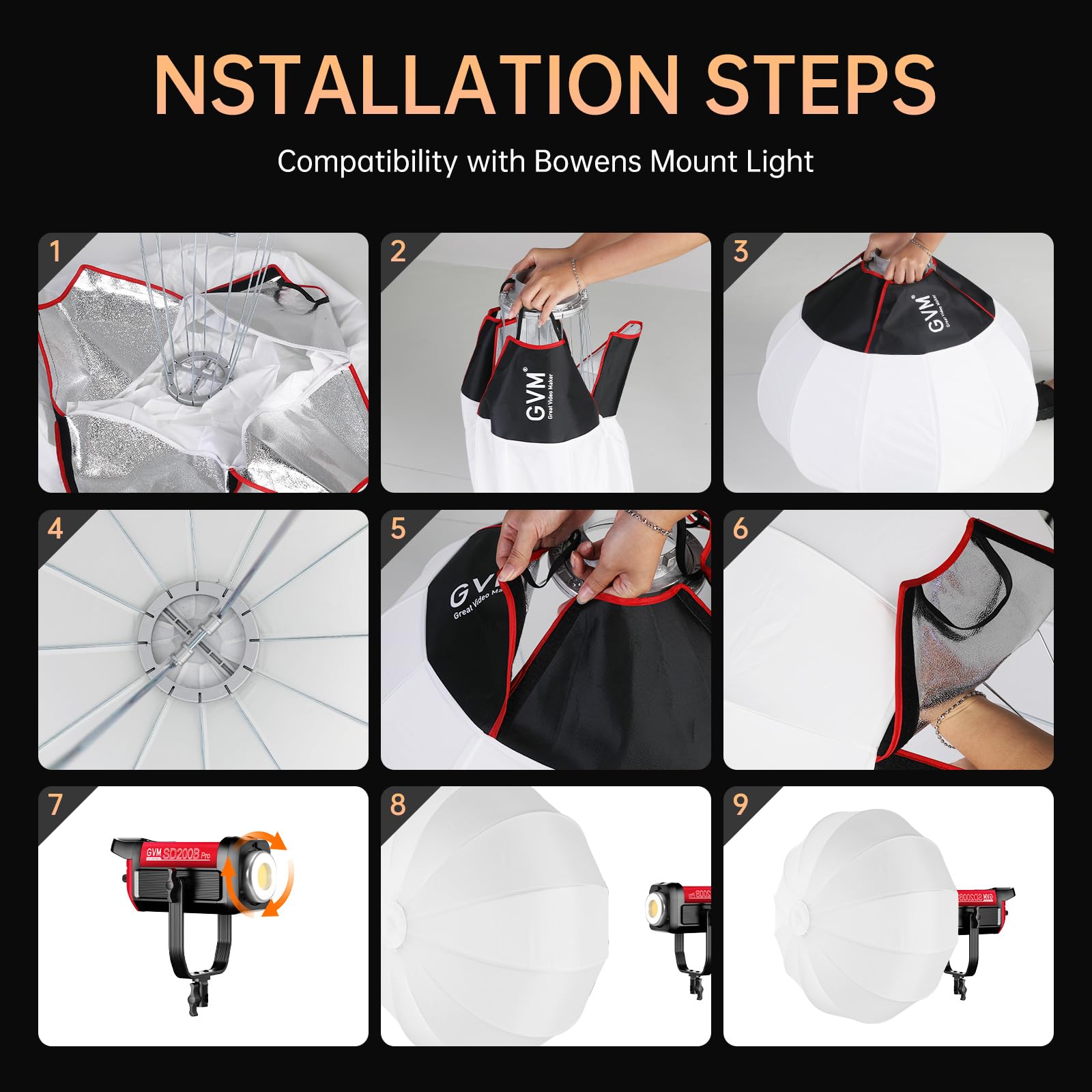 GVM 26-inch/65cm Quick-Setup Bowens Mount Lantern Softbox - Portable Light Modifier for GVM SD Series & Compatible Studio Lights - Perfect for Portrait, Product Photography & YouTube Videos
