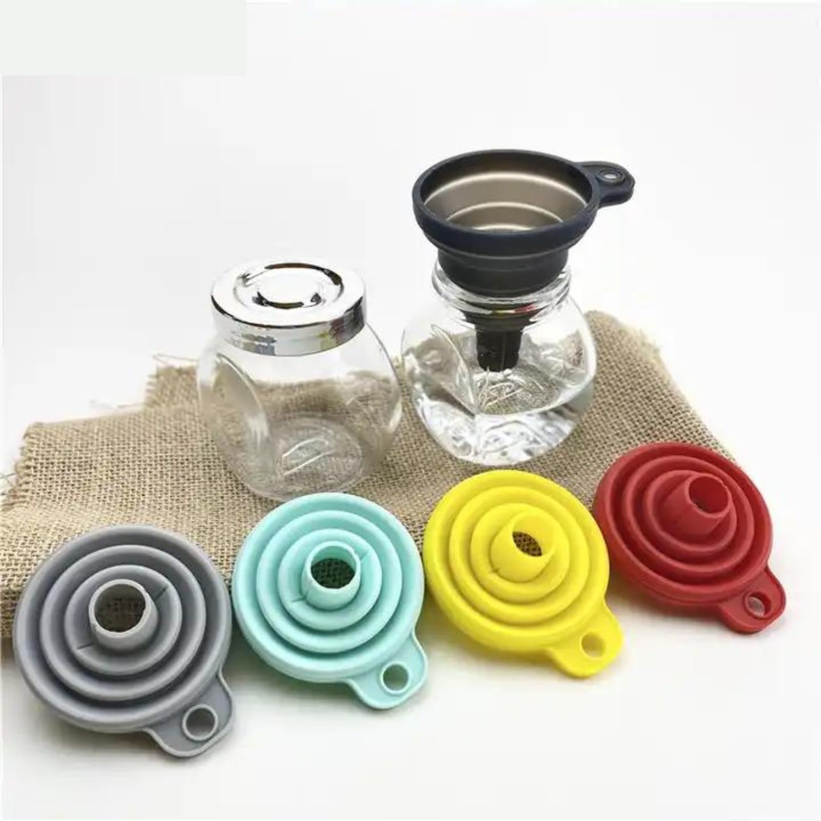TASMAX Flexible Silicone Funnel - Foldable Mushroom Shape Kitchen Funnel for Oil, Liquids & Powder Transfer - Heat Resistant & Reusable - Pack of 3 - Perfect for Cooking, Baking, Auto Maintenance & DIY Projects