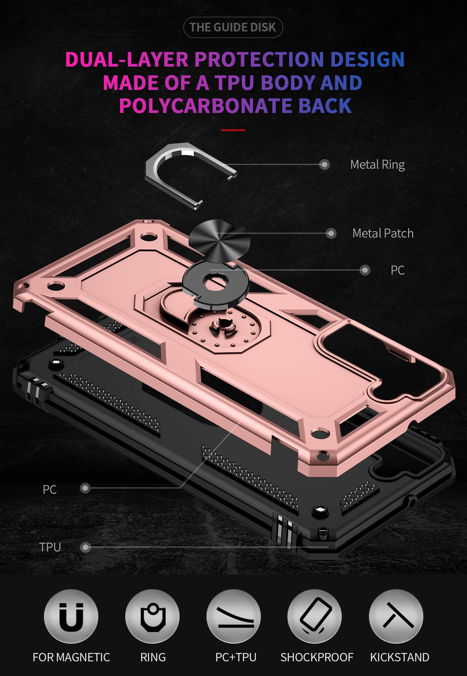 Military Grade Shockproof Case for Samsung Galaxy S22 Plus 5G with 360° Rotating Metal Ring & Kickstand | Heavy Duty Armor Protection in Rose Gold | Perfect for Outdoor Adventures, Work & Travel