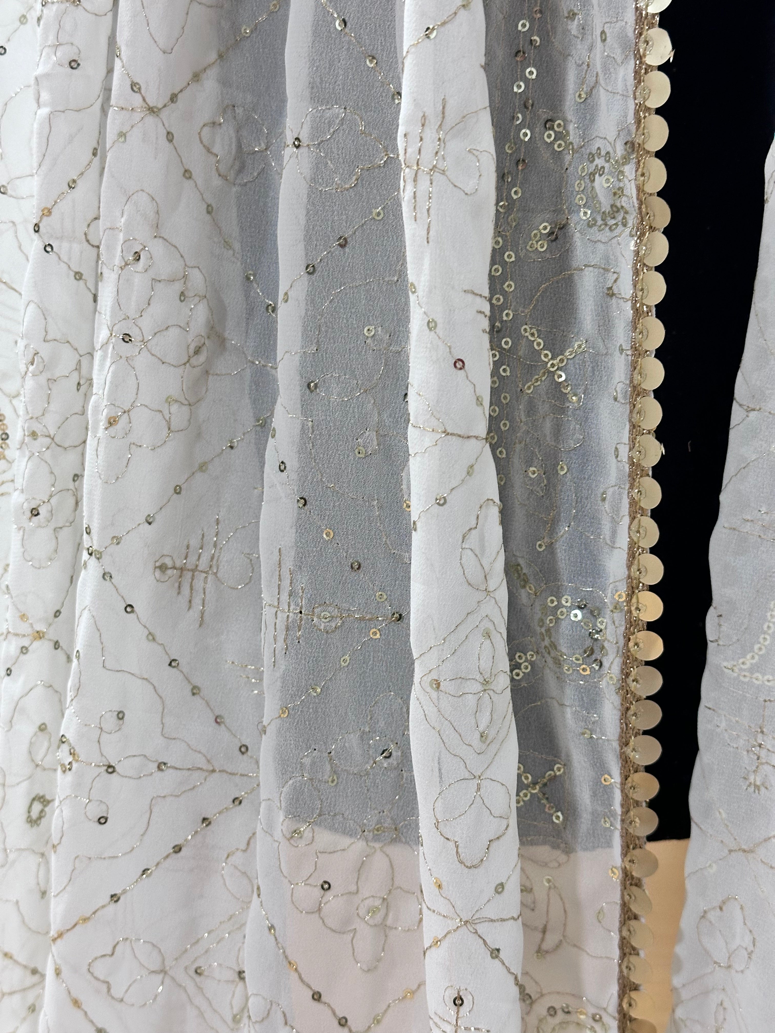 Elegant White and Gold Dupatta Scarf - Premium Embroidered Shawl for Women - Perfect for Weddings, Parties, and Festive Occasions