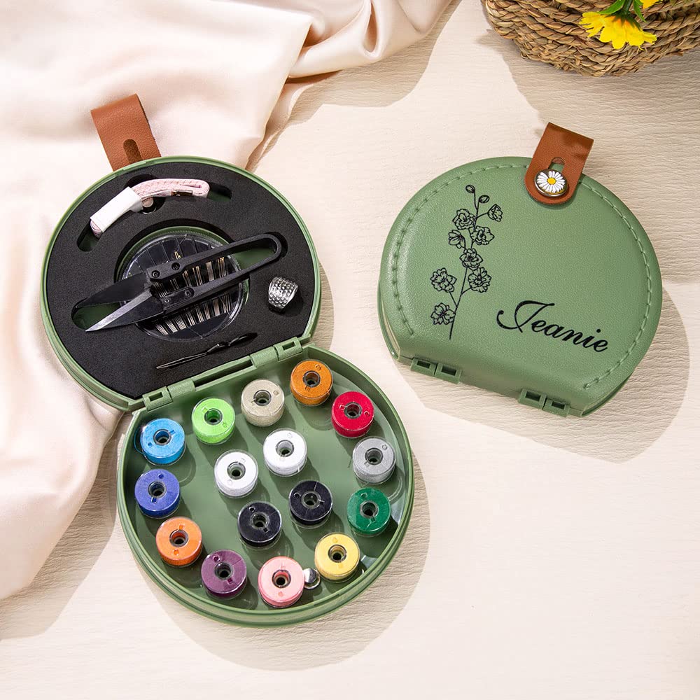 Personalized Sewing Box with Birth Flower & Floral Letter Initial - Portable Craft Storage Organizer for Sewing Kits, Needles & Threads | Perfect for DIY Projects, Home Crafting & Gift Giving