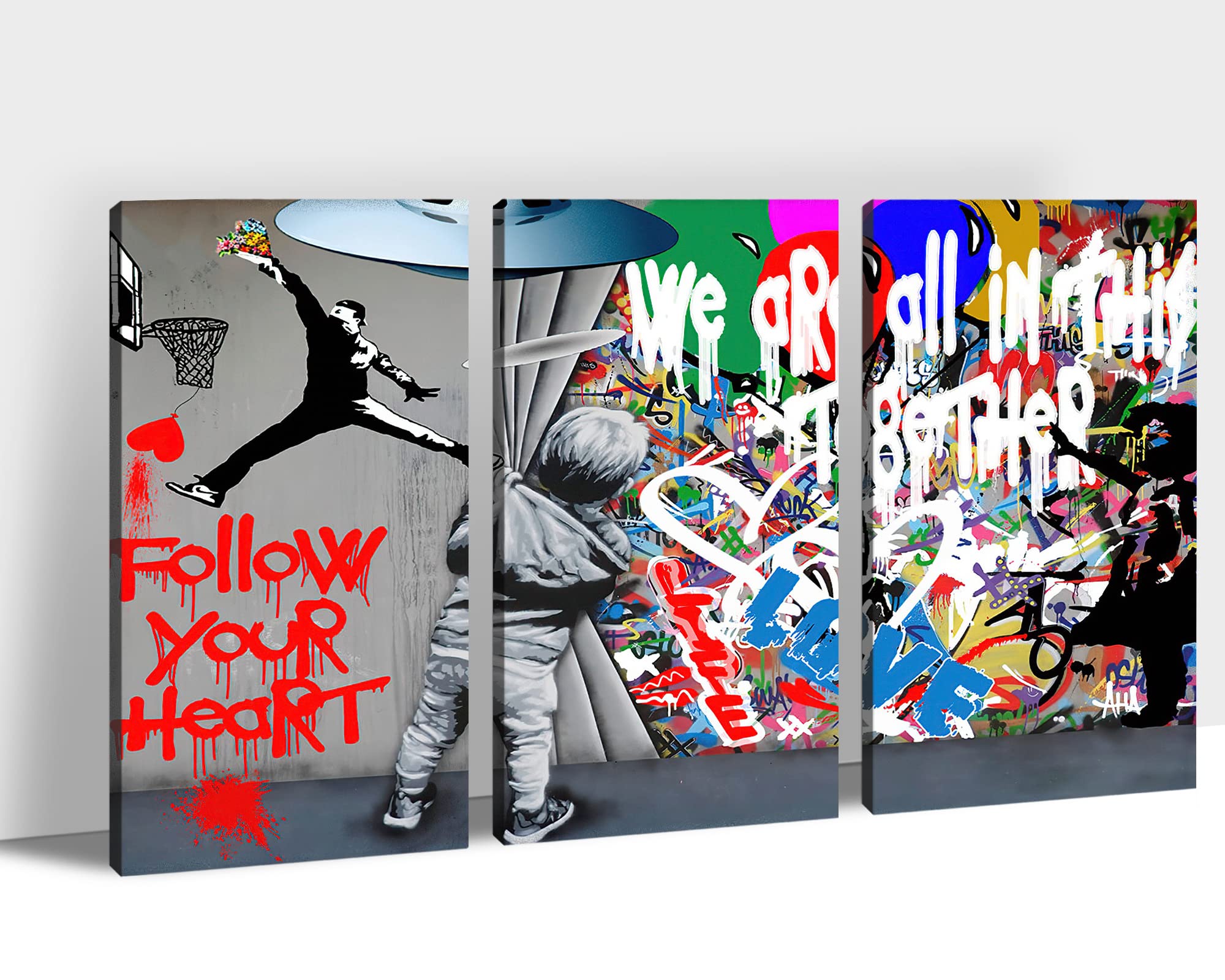 Graffiti Wall Art Set - 3 Piece Street Art Canvas Prints, Behind the Curtain Pop Art Decor, Colorful Framed Wall Art for Bedroom & Home Decor (24x36x3) - Perfect for Urban Style Living Rooms, Teen Bedrooms & Office Spaces