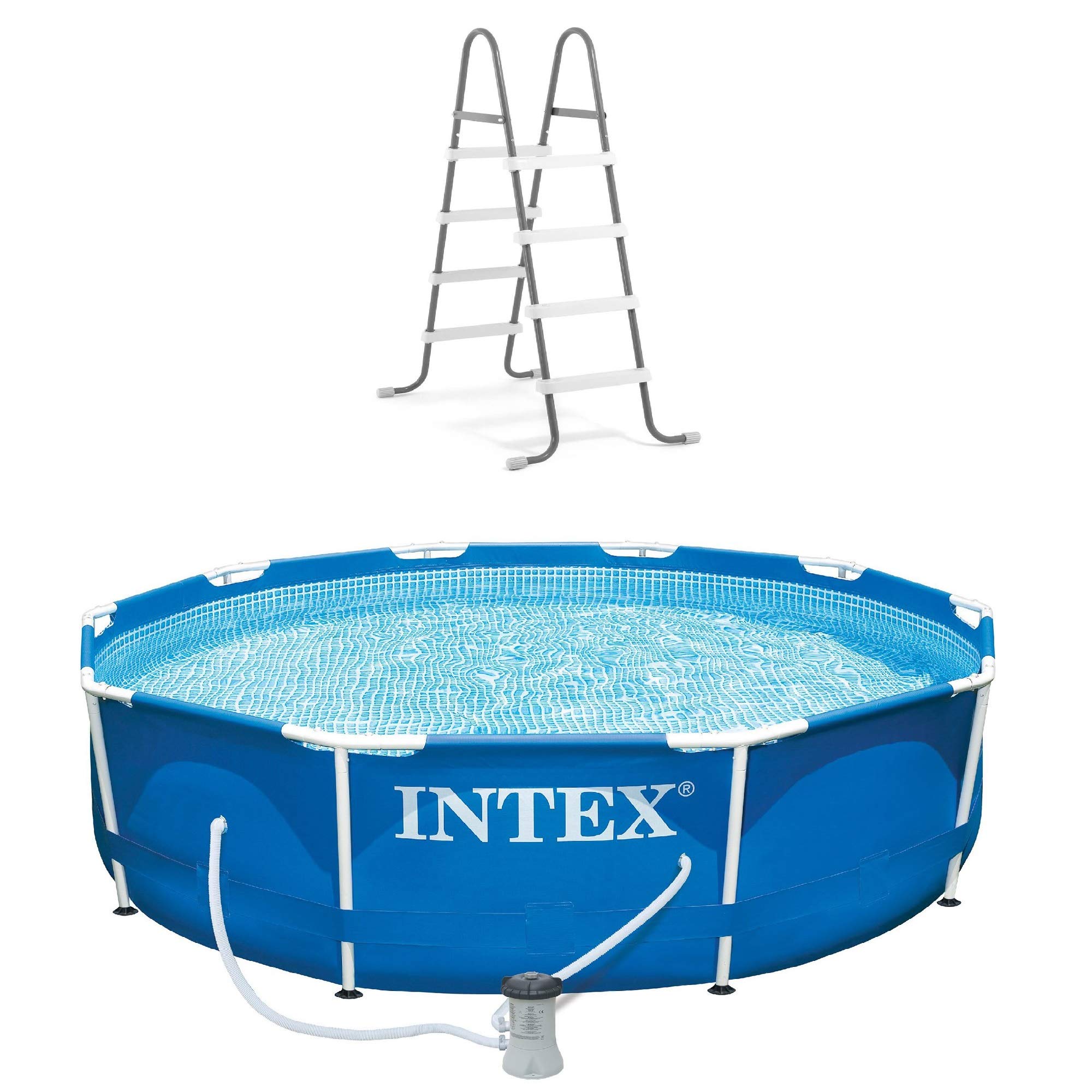 INTEX 10ft x 30in Round Metal Frame Above Ground Swimming Pool Set with 330 GPH Filter Pump | Includes Type H Filter Cartridge & Sturdy Steel Frame Ladder | Perfect for Backyard Fun, Summer Parties & Family Relaxation