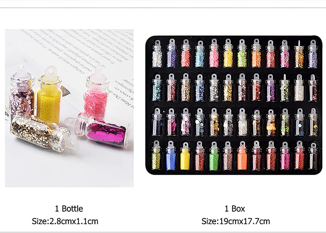Shidara Nail Art Decorations Kit - 48pcs Mini Glass Bottles, Caviar Beads, Glitter Charms & Sequins for DIY Nails, Jewelry Making & Crafts | Various Styles | Perfect for Home Salon, Party Nails & Gift Ideas