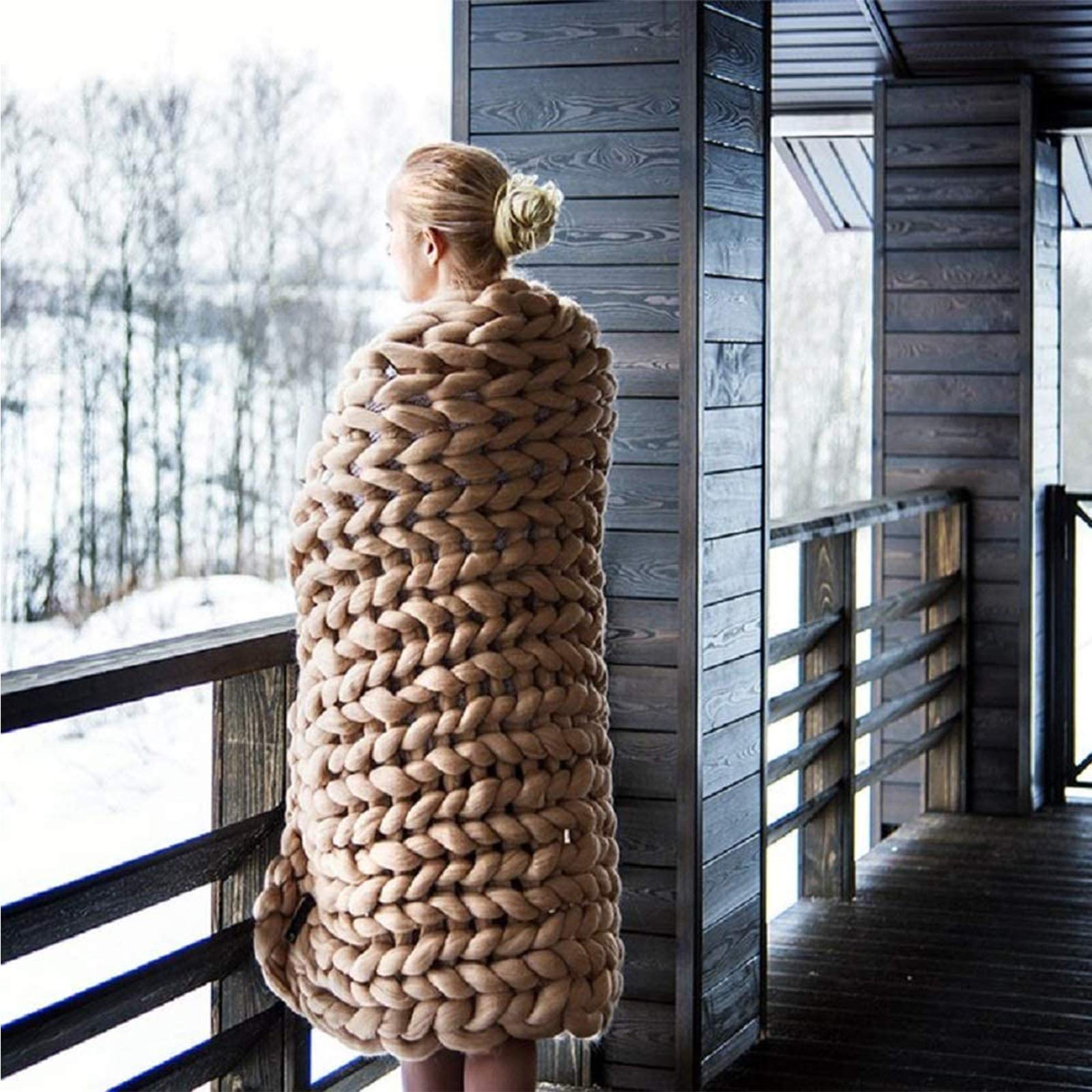 Handmade Chunky Knit Throw Blanket - 47x71 inches (120x180cm) - Soft Khaki Knitted Blanket for Couch, Sofa & Bed - Perfect Cozy Gift for Home, Winter & Christmas Decor