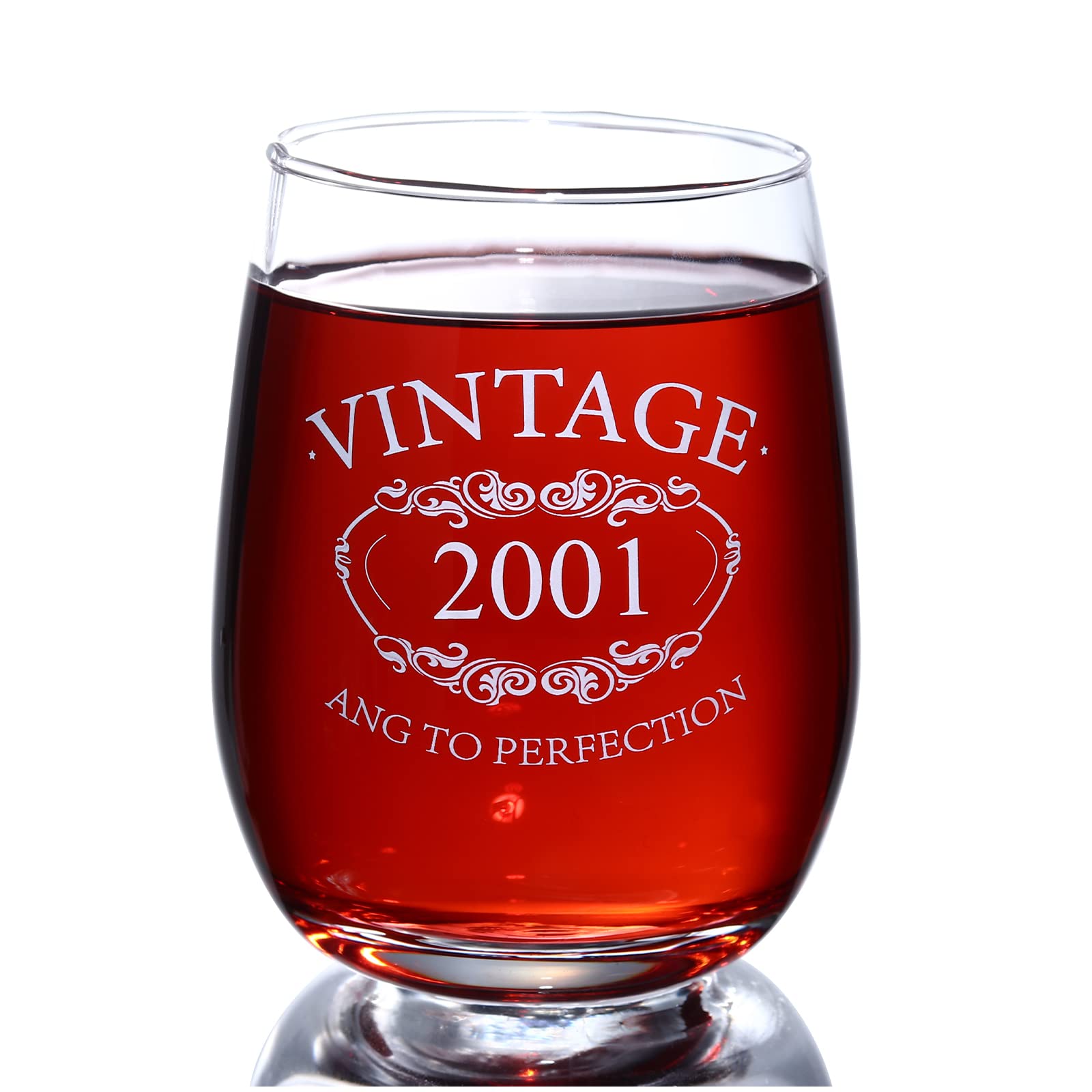 **21st Birthday Gifts for Her & Him - 15oz Vintage 2001 Etched Stemless Wine Glass - Funny & Unique 21st Birthday Present for Daughter, Son, Women & Men - Perfect for Parties, Celebrations & Gifting**