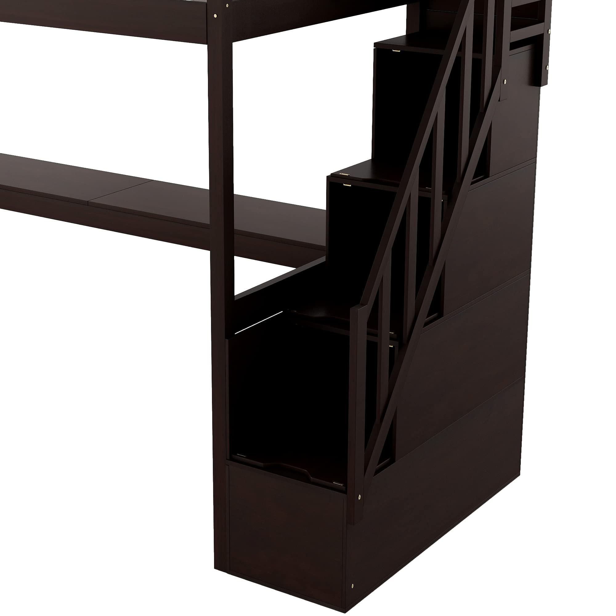Twin Size Loft Bed with Long Desk & Stairway - High Loft Bed for Kids & Teens with Storage Steps - Espresso Wood Finish - Perfect for Small Bedrooms, Dorm Rooms & Kids' Study Spaces
