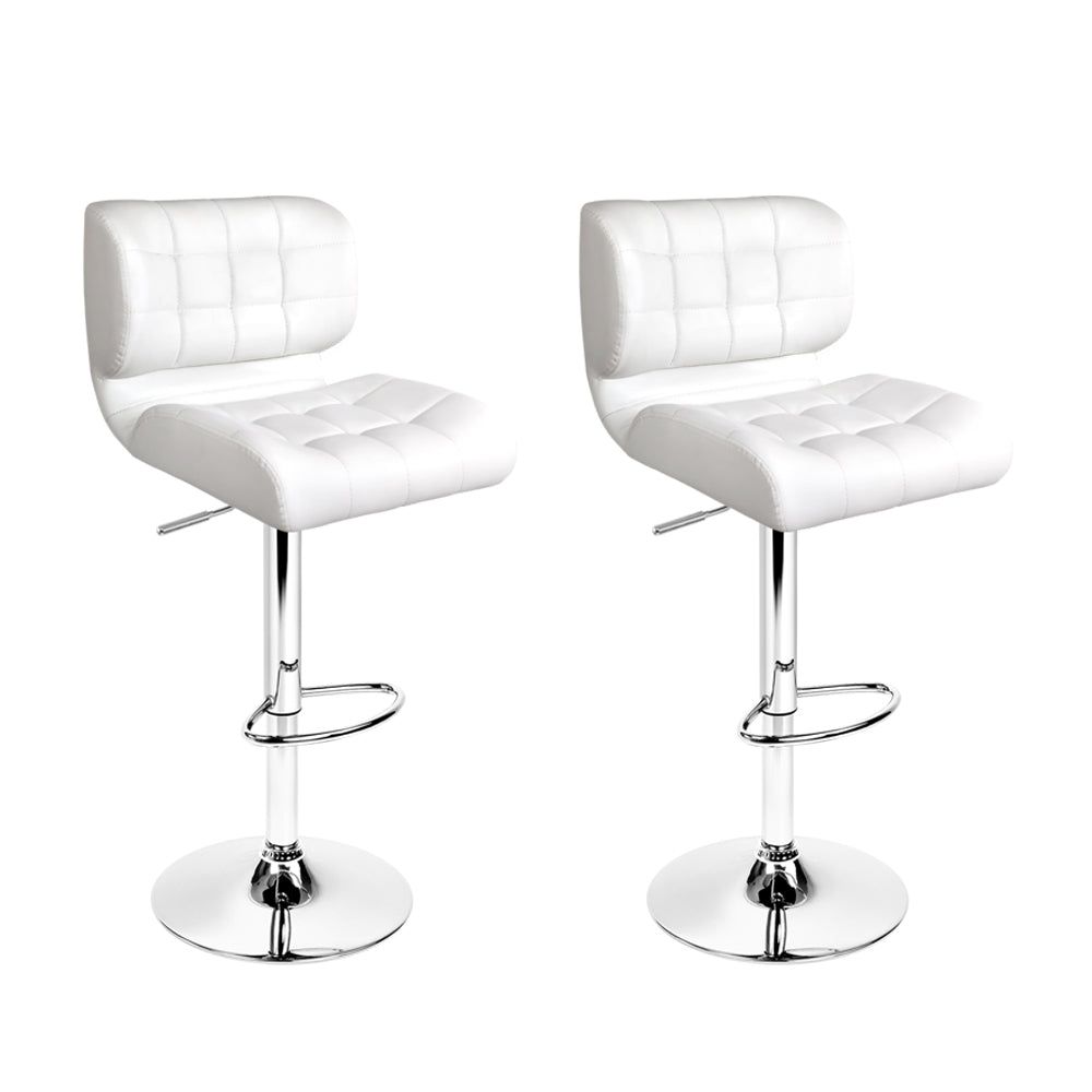2-Pack White Leather Padded Bar Stools with Gas Lift Mechanism - Perfect for Kitchen Islands, Breakfast Bars & Home Bars