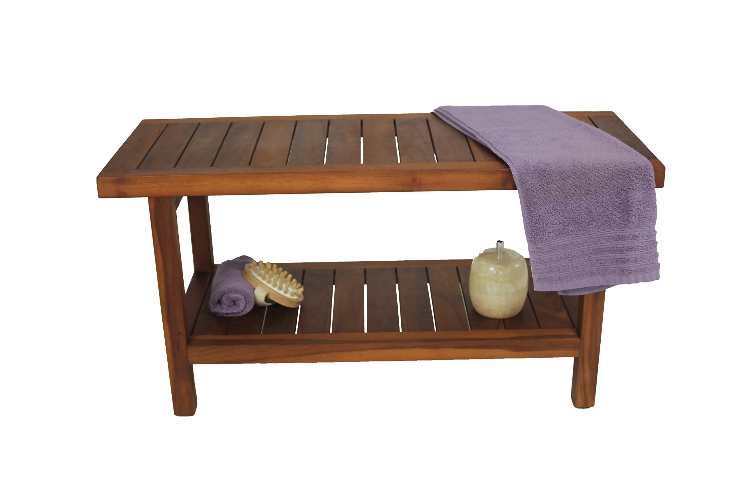 AquaTeak 36 Inch Teak Shower Bench with Shelf | Premium Spa Shower Seat with AquaTeak Oil | Perfect for Bathroom, Sauna & Steam Room Relaxation
