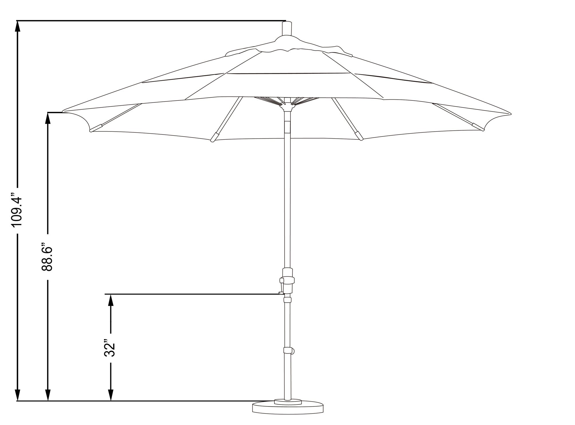 11' Round California Patio Umbrella with Crank Lift & Tilt - Aluminum Pole & Fiberglass Ribs - Sunbrella Pacific Blue Fabric - Perfect for Poolside, Backyard, and Outdoor Dining Areas