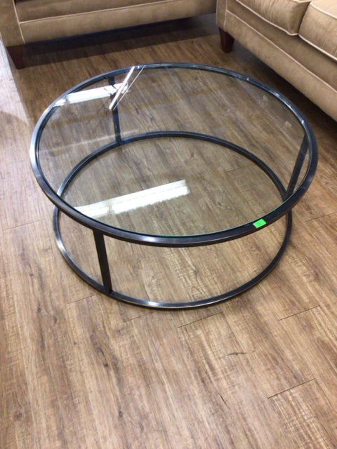 RH Nicholas Modern Round Glass Top Coffee Table - Stylish Living Room Centerpiece for Home Decor & Entertaining