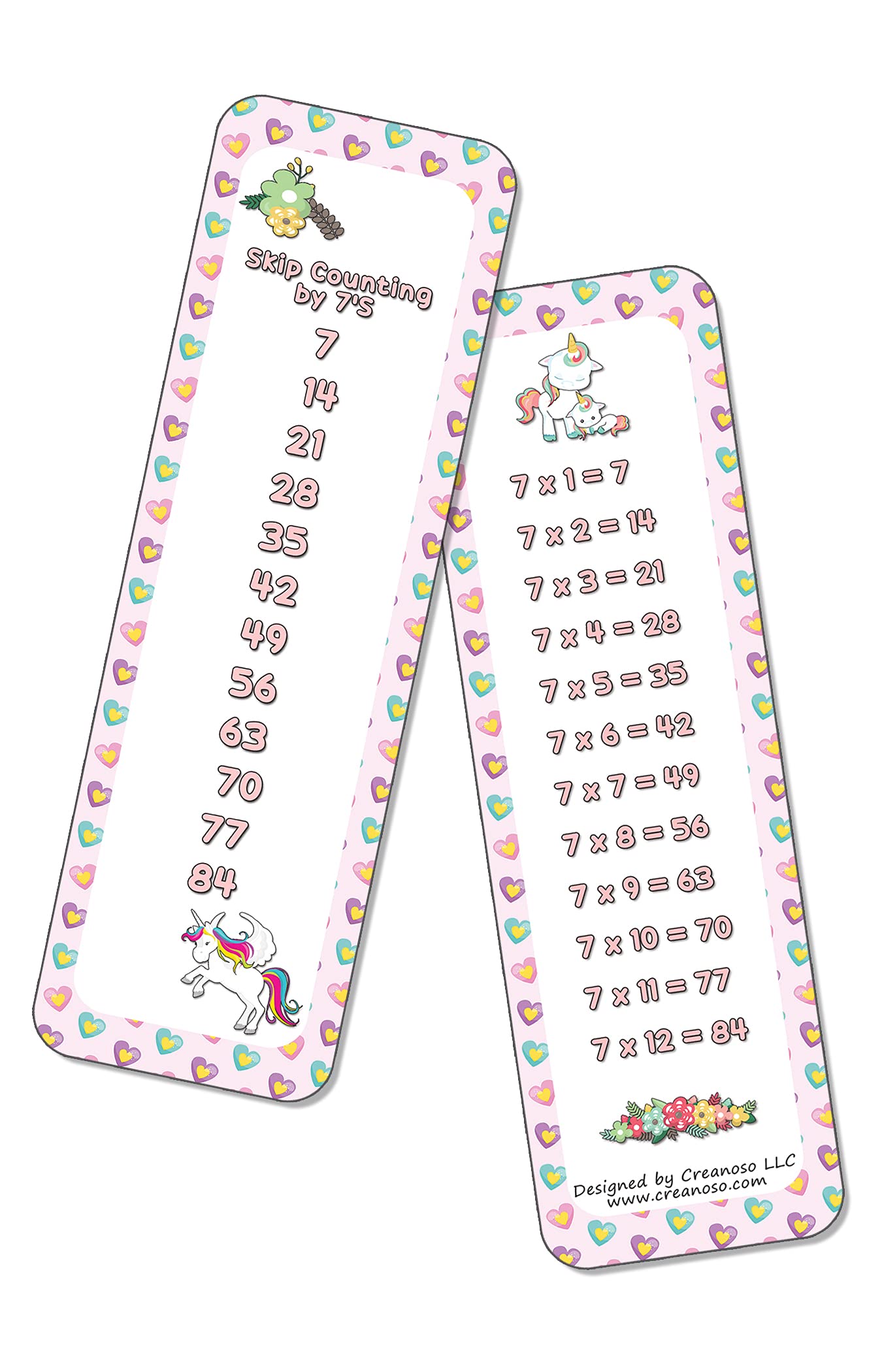 Creanoso Skip Counting Chart Bookmark Cards - Cute Unicorn Theme (2 Sets of 11 Cards) - Homeschool Math Learning Tools for Kids - Perfect for Classroom, Home Study & Gift Giving
