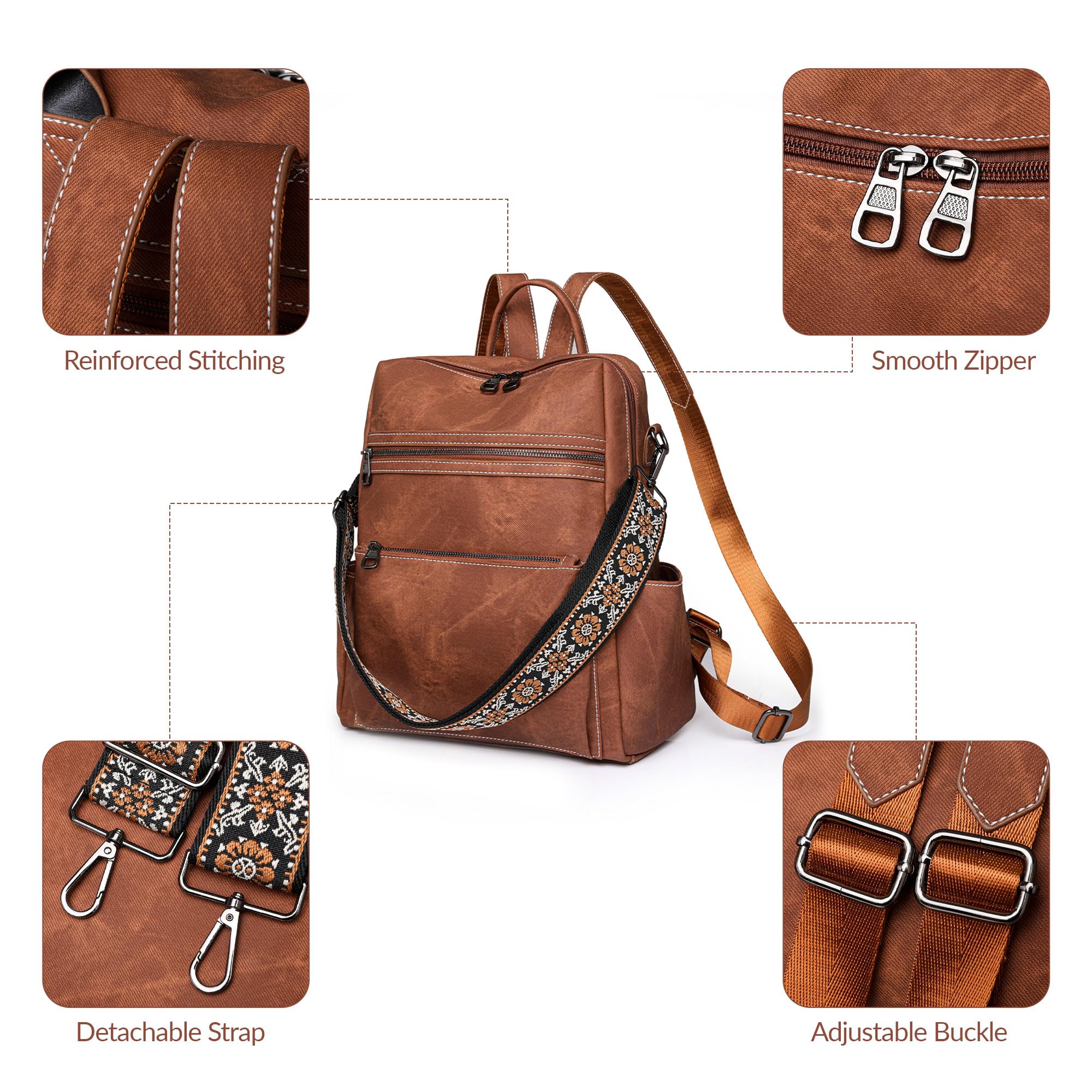 Women's PU Leather Backpack Purse - Convertible Shoulder Bag for Travel & Fashion