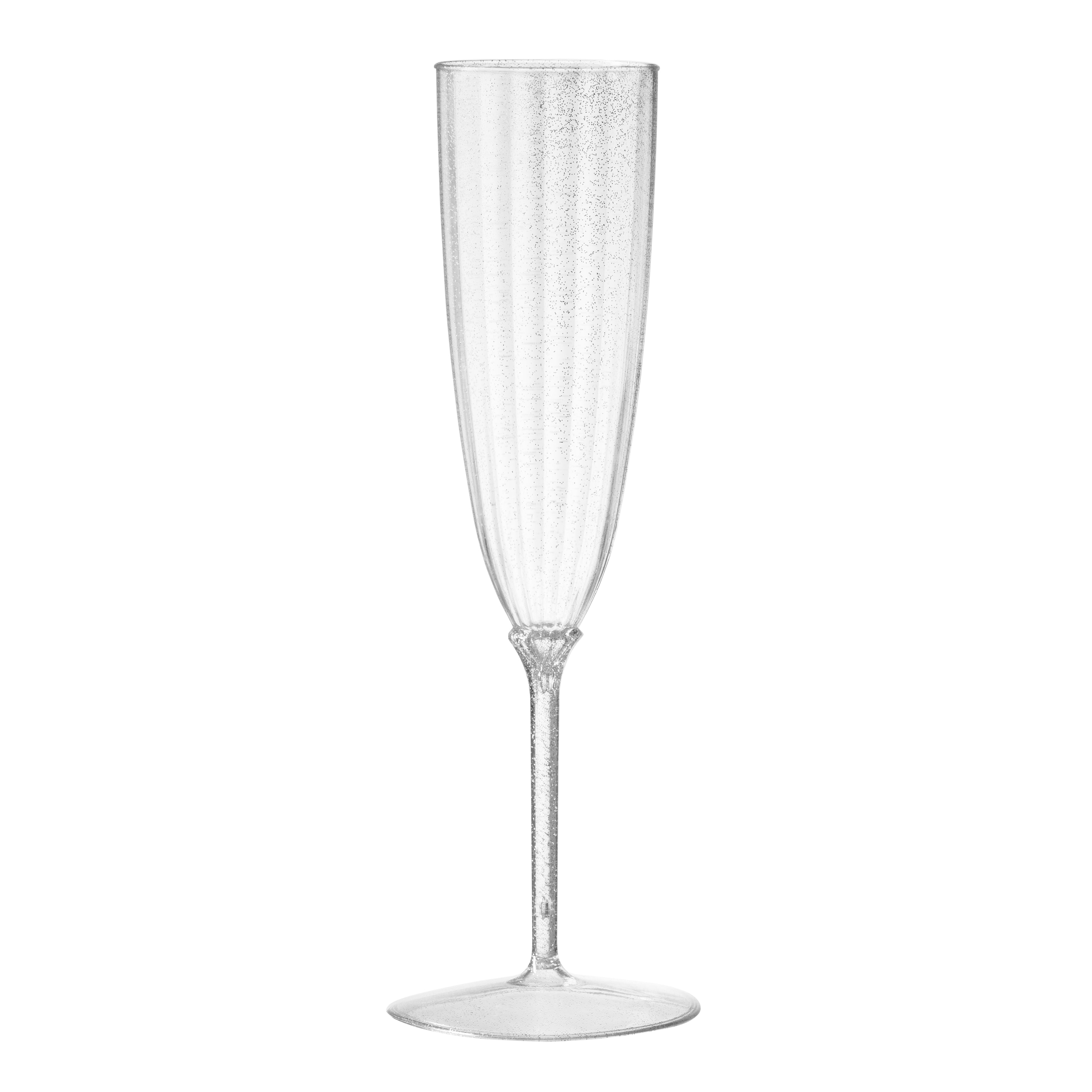6 Oz Silver Glitter Plastic Disposable Champagne Flutes - 8 Pack for Weddings, Parties & Celebrations - Elegant & Shimmering Drinkware