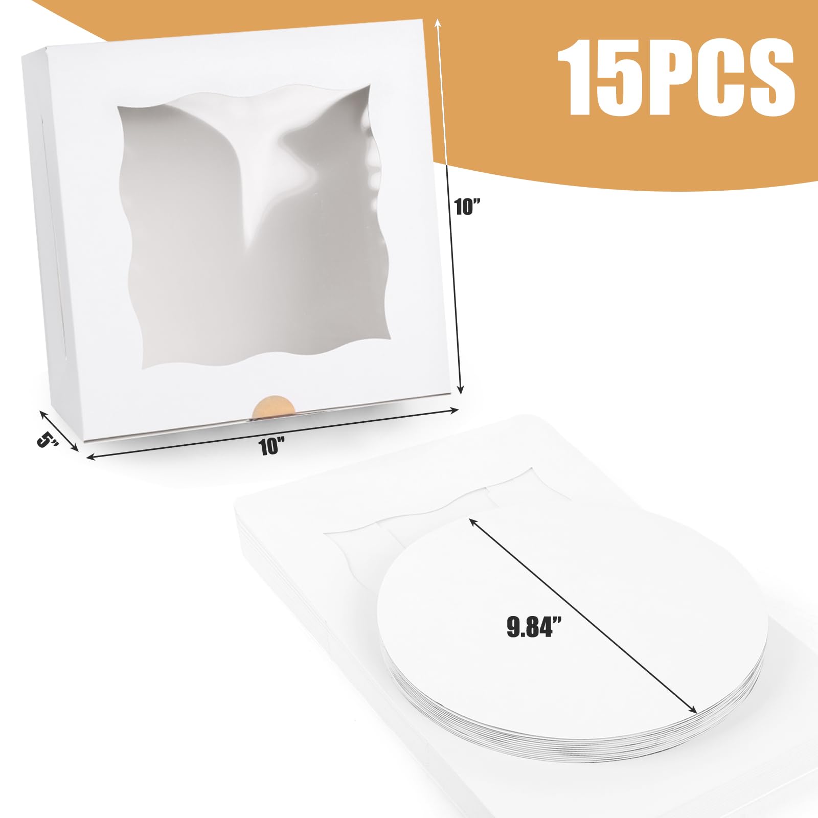 VGOODALL 5-Pack 10x10x5 Inch White Bakery Cake Boxes with Clear Window - Disposable Cardboard Pastry Boxes for Cakes, Cookies, Pies & Cupcakes | Perfect for Birthday Parties, Wedding Desserts & Bakery Display