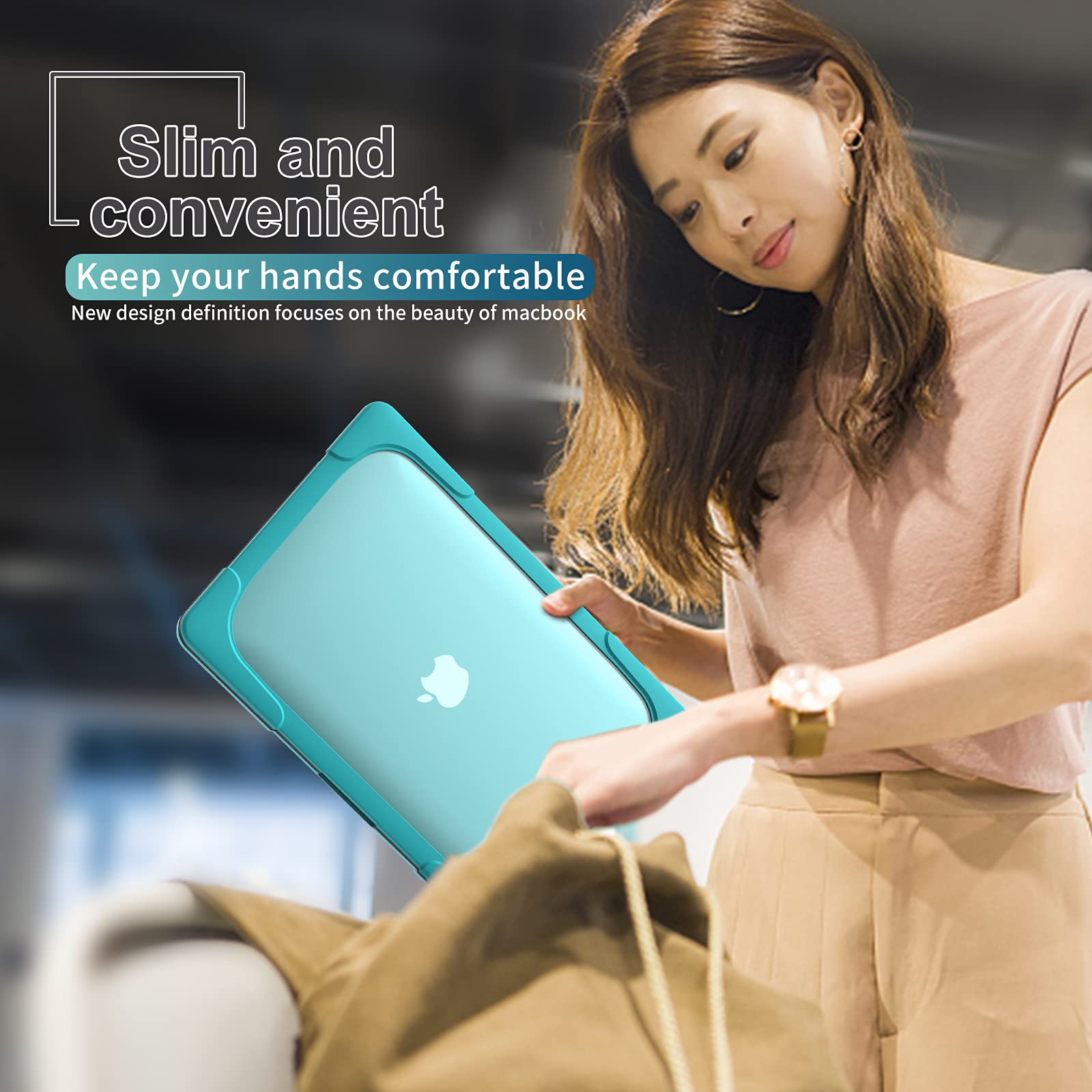 Shockproof MacBook Air 13 Inch Case (2021-2018 Models A2337 M1 A2179 A1932) - Heavy Duty Hard Shell with Kickstand & Keyboard Cover, Touch ID Compatible - Turquoise - Perfect for Travel, Office & School Use