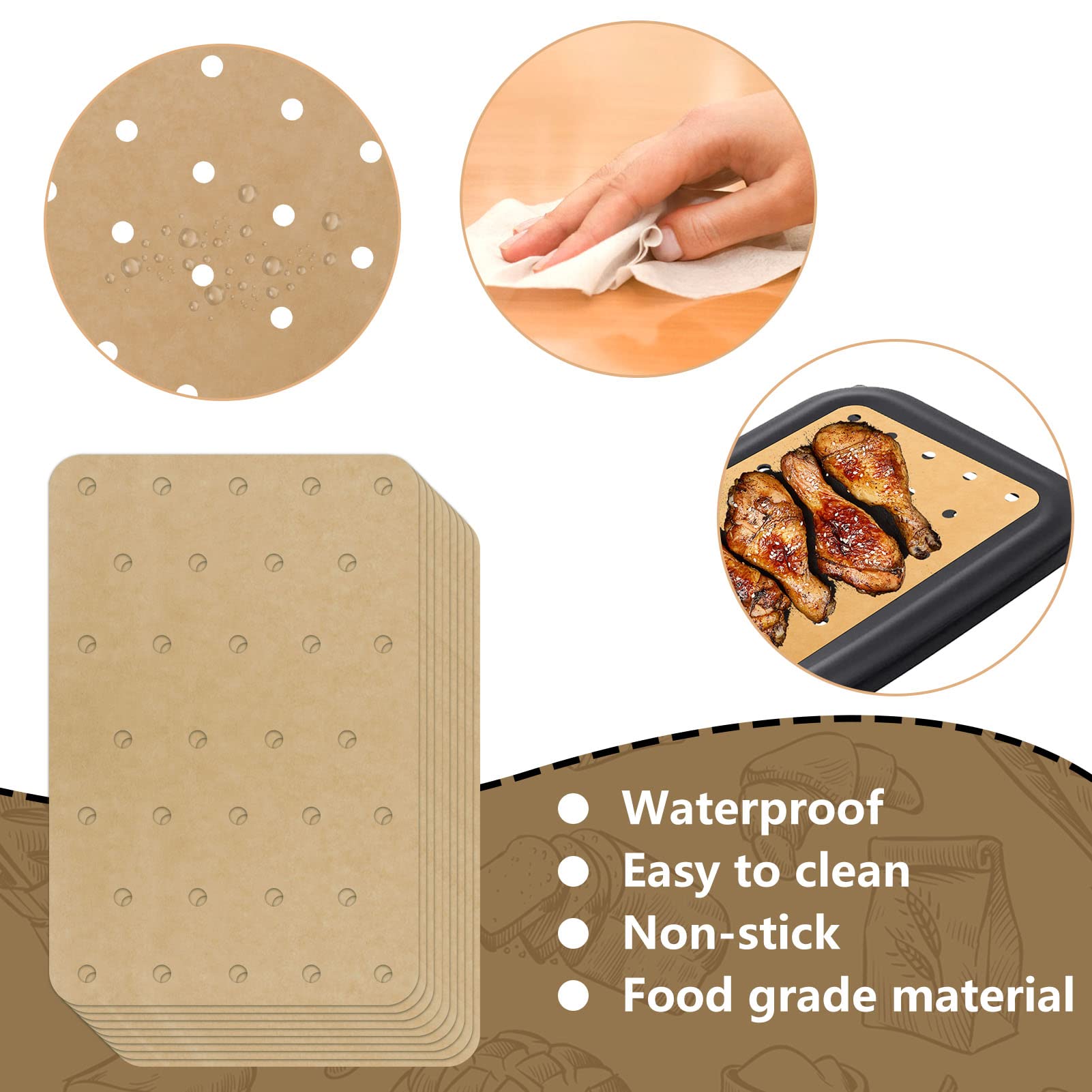 200 Sheets Non-Stick Air Fryer Parchment Paper Liners - Compatible with Ninja Foodi, Double Basket & Toaster Ovens - Perforated Rectangular Disposable Sheets for Easy Cleanup - Perfect for Cooking Chicken Wings, French Fries & Healthy Meals