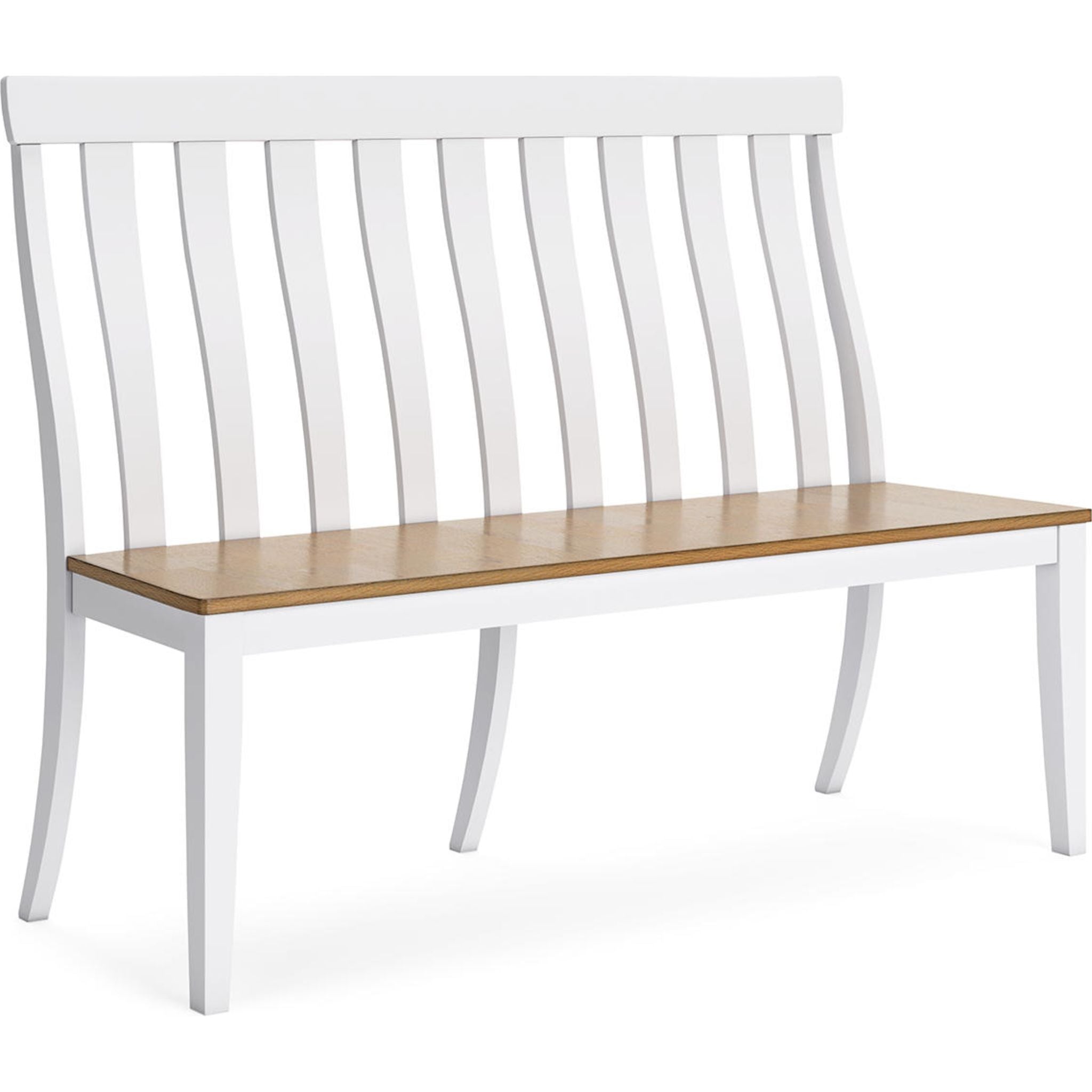 Ashbryn Dining Bench - White/Natural Wooden Kitchen Bench Seat with Backrest, Sturdy & Comfortable for Dining Room, Kitchen Island or Breakfast Nook (Model D844-08)