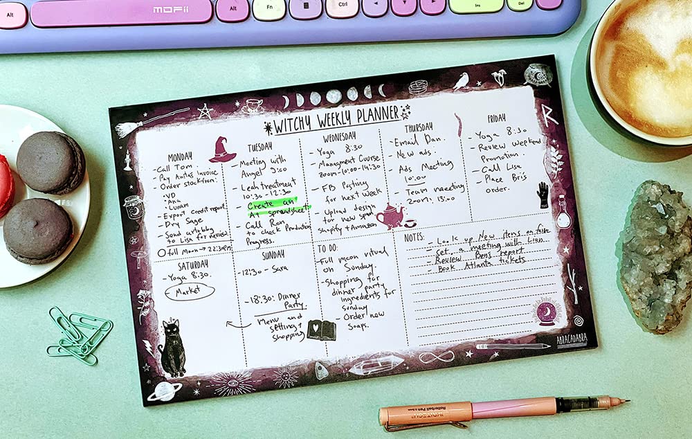 Witchy Weekly Planner Notepad - Undated Big Agenda for Office & Desk Decor - Yule & Christmas Gifts for Women 2025 | Perfect for Wiccan Altars, Gothic Home Decor & Witchcraft Journals