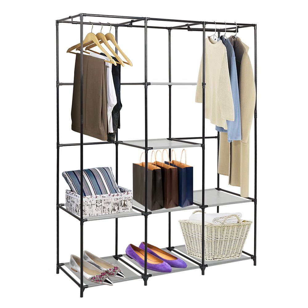 Portable Wardrobe Closet with Dustproof Non-Woven Fabric Cover - Foldable Storage Organizer for Clothes, Bedroom, Closet & Travel Use