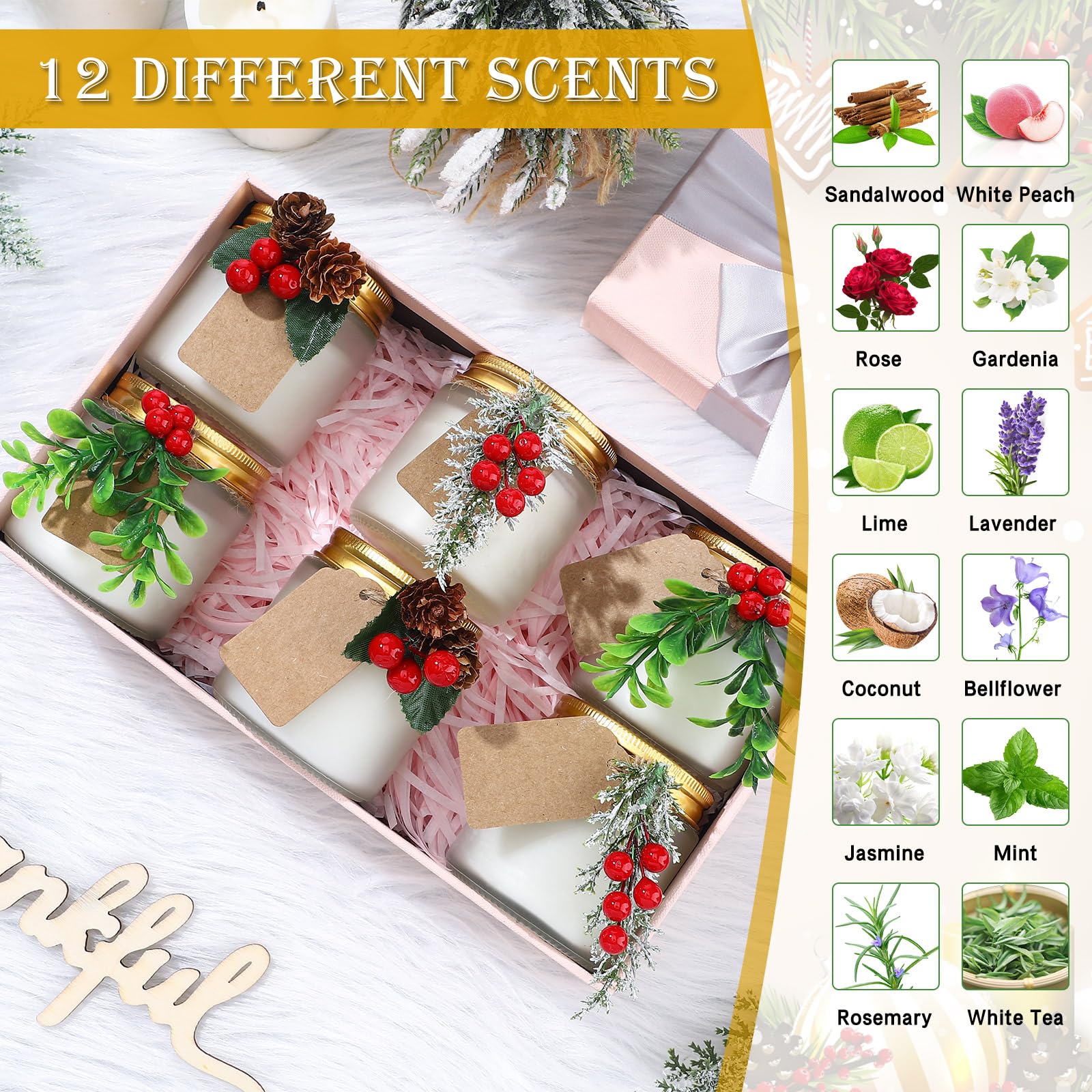 24 Pack Christmas Candles Bulk - Scented Holiday Candles Set for Home Decor, Table Centerpiece, Gifts for Women & Coworkers - Xmas Aromatherapy Candles for Festive Ambiance & Relaxation