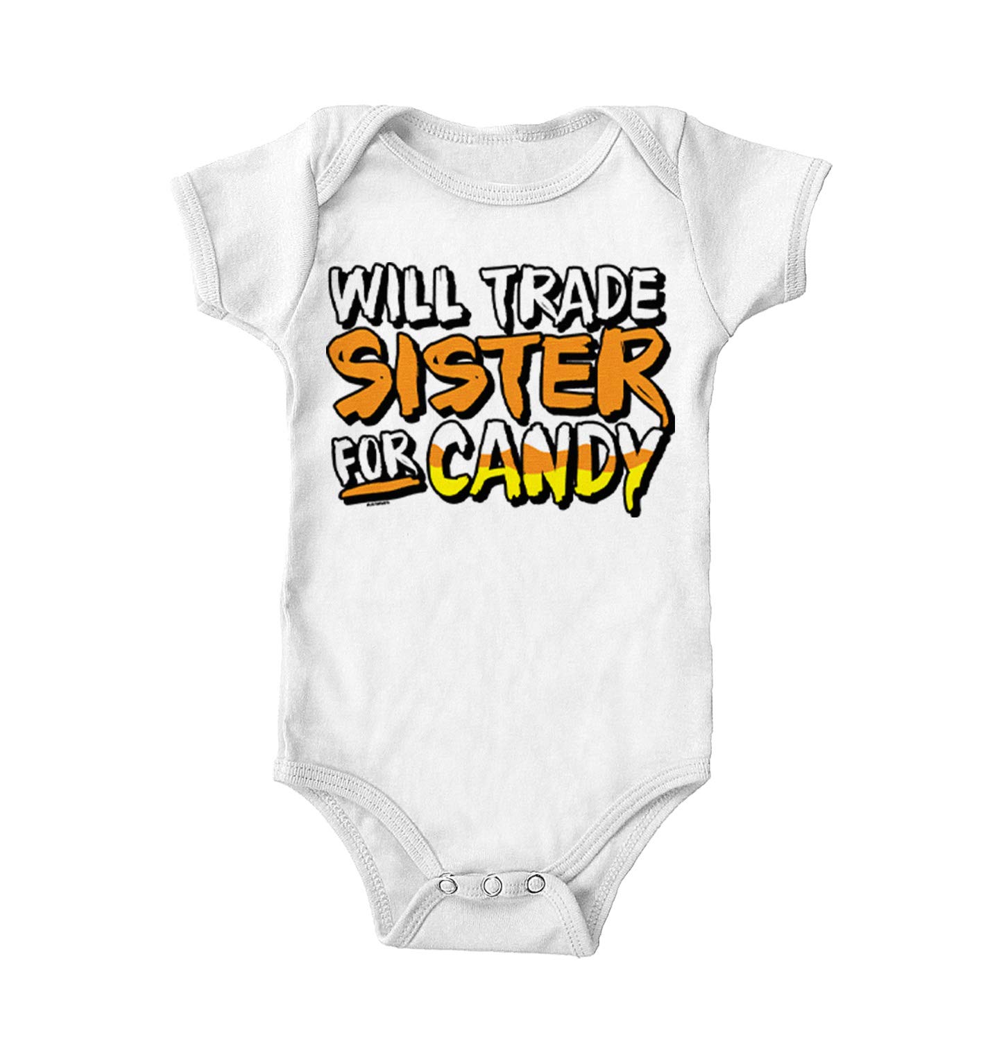 Haase Unlimited Funny Sibling Bodysuit - 'Will Trade Sister For Candy' Novelty Baby Onesie | Perfect for Birthday Gifts & Sibling Photo Shoots