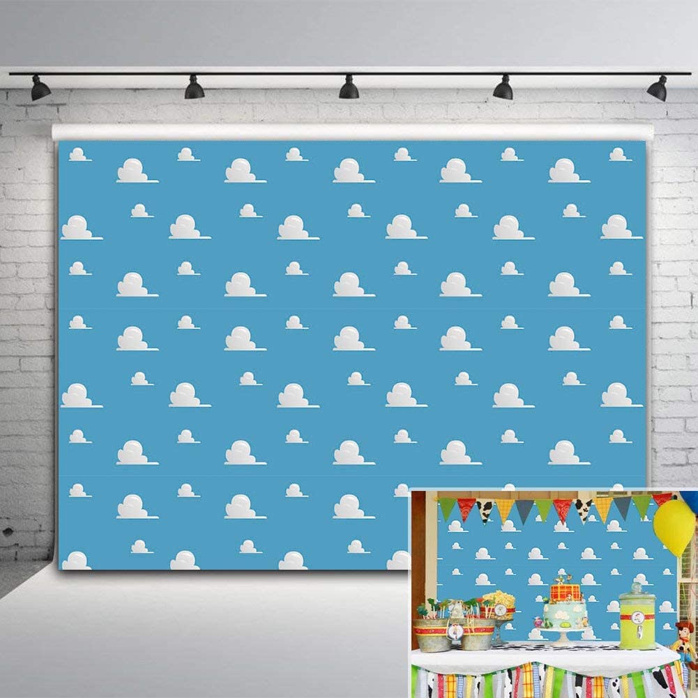 Blue Sky White Cloud Step and Repeat Photography Backdrop - 5x3ft Vinyl Photo Background for Newborn Baby Shower, Cartoon Boy Story Party, Birthday Decorations - Perfect for Studio Props, Cake Table Decor, and Kids Birthday Banners