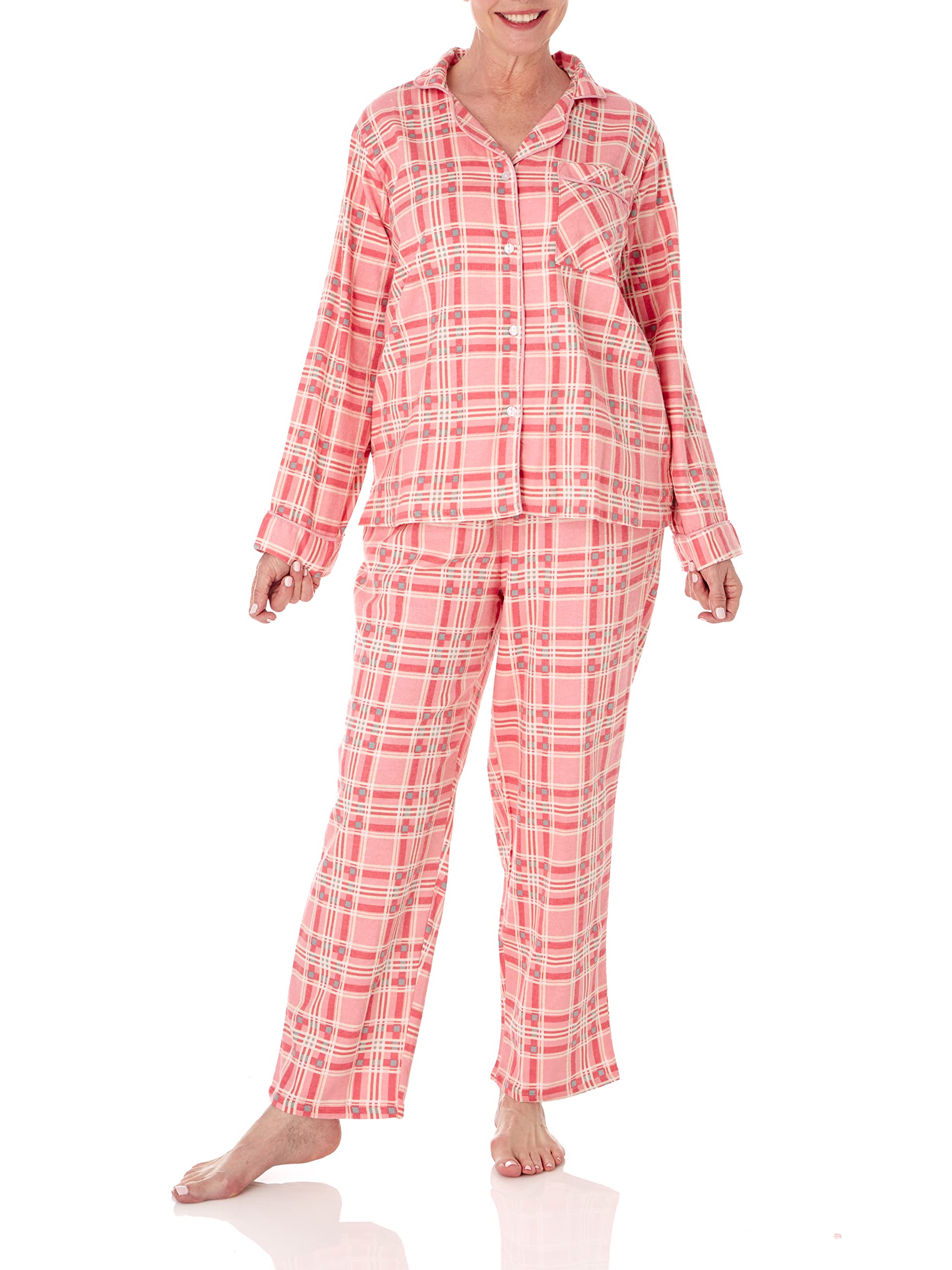 AmeriMark Women's Flannel Pajama Set - Soft Button-Down Top & Comfortable Pants for Cozy Sleepwear | Perfect for Winter Nights, Lounging & Gift Giving