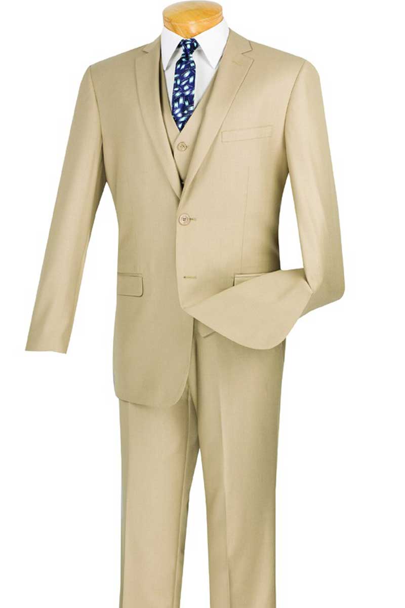 Men's Slim Fit 3-Piece Suit Set with 2-Button Jacket in Light Beige | Formal Business Attire & Wedding Outfit