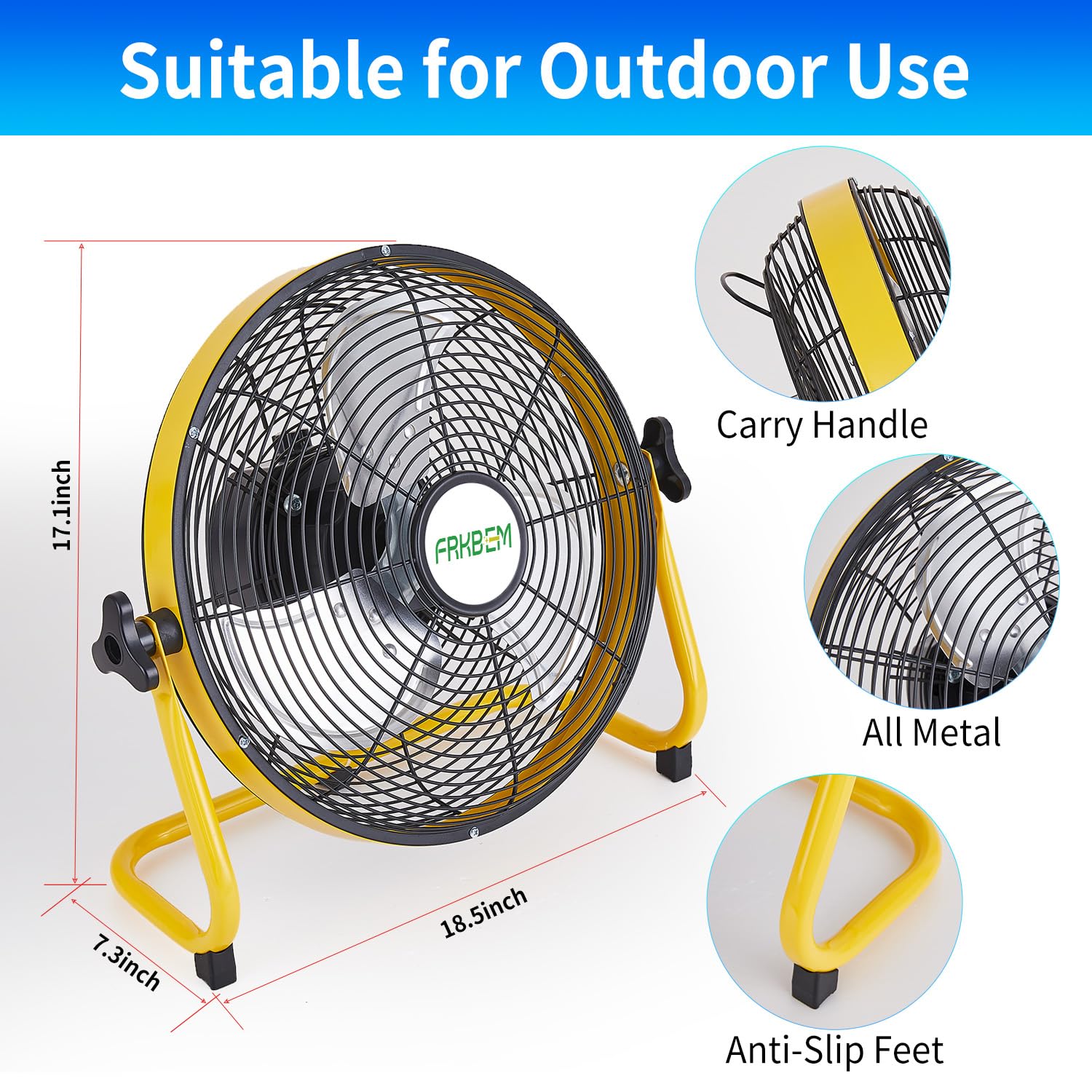 14 Inch Rechargeable Battery Operated Floor Fan - Cordless High Velocity Metal Blade Fan for Camping, Travel, Patio & Tent - 360° Adjustable Tilt & 12 Speeds - Perfect for Indoor/Outdoor Cooling in Hot Weather