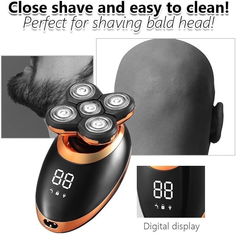 5-in-1 Electric Shaver for Men - 5D Floating Head Beard Trimmer & Nose Hair Clipper with LCD Display | Wet/Dry Cordless Shaving for Travel & Daily Grooming