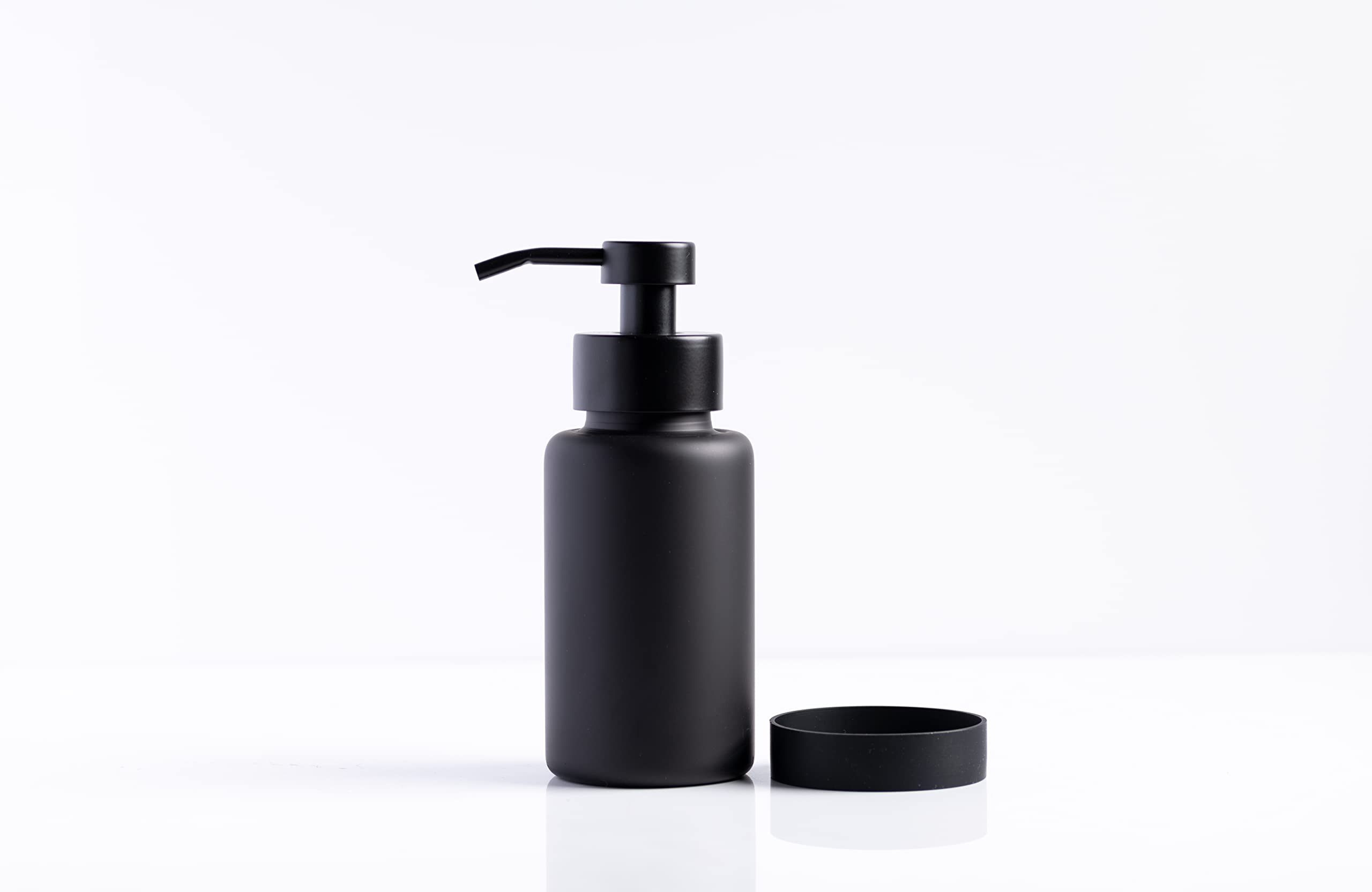 Premium Black Glass Foaming Hand Soap Dispenser - 11oz Matte Finish with Bonus Labels & Silicone Coaster - Elegant Bathroom & Kitchen Soap Pump for Home, Office, and Guest Washrooms