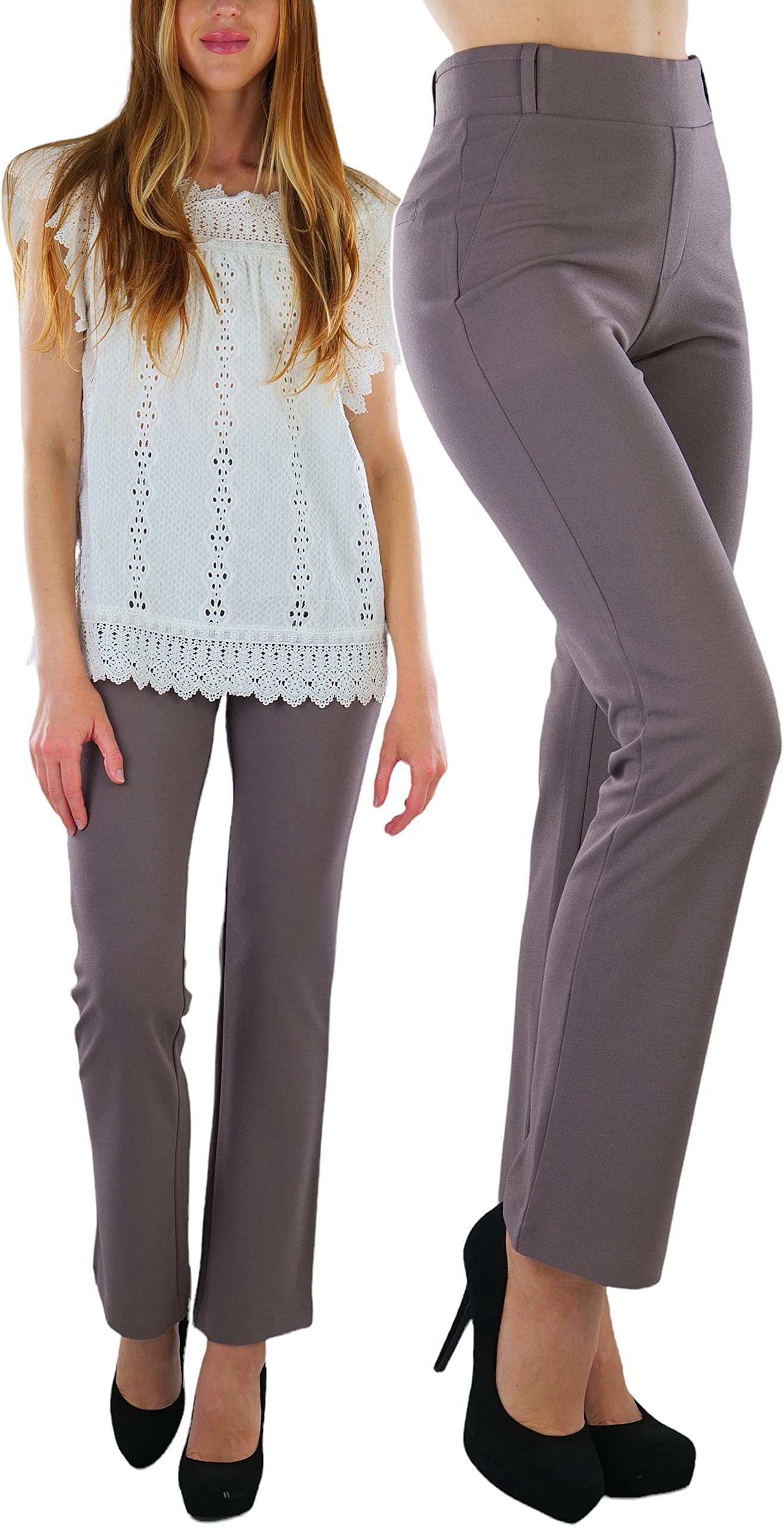 ToBeInStyle Women's High Waist Boot-Cut Dress Pants for Work, Office & Business Casual - Professional Trousers with Stretch & Comfort Fit