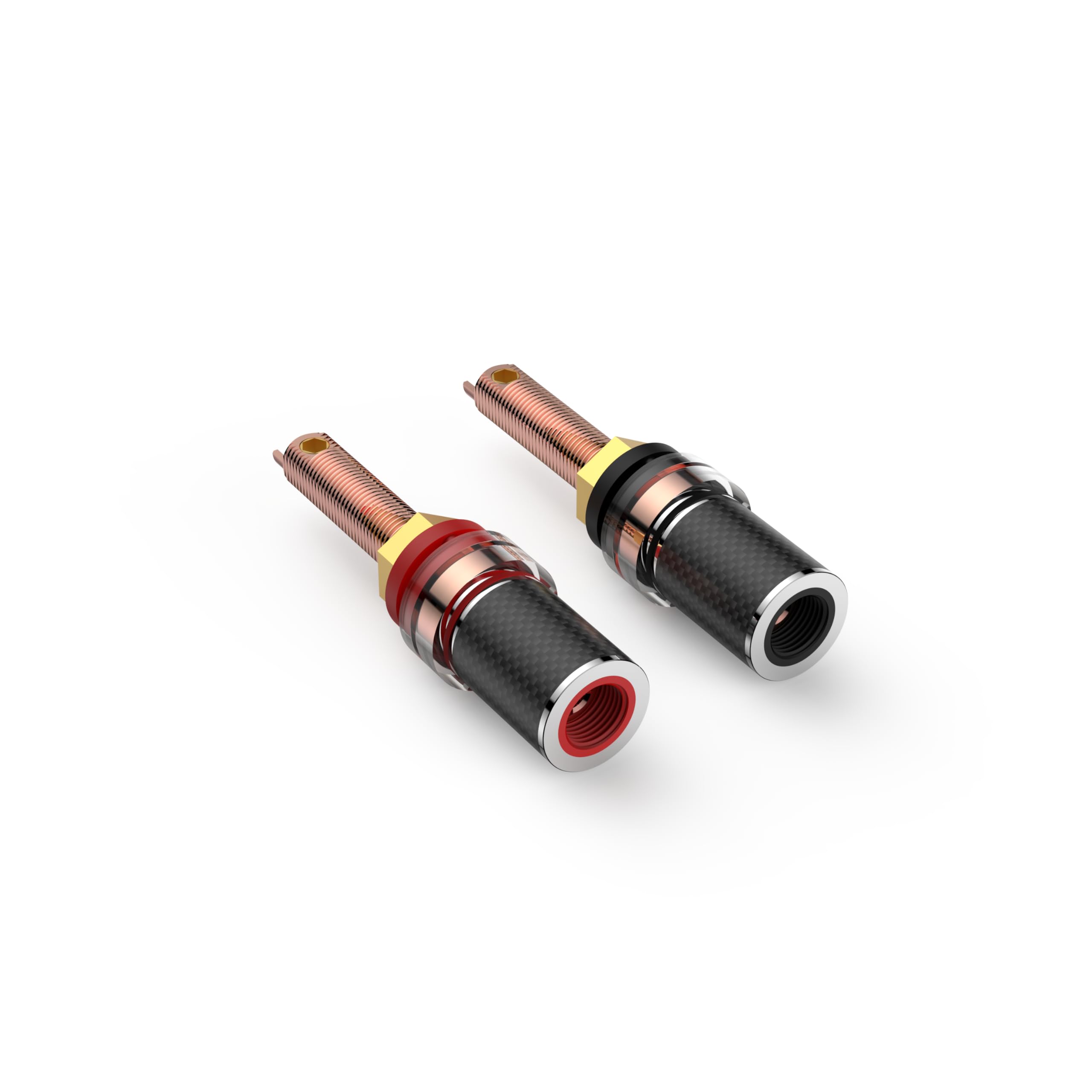 Premium Viborg BP614 4X Hi-Fi Speaker Binding Posts - Pure Copper Banana Plugs with Screw Lock, Carbon Fiber Body & Color Coding for Audiophile Systems | Ideal for Thick Baffle Speakers, Home Theater & Studio Setups