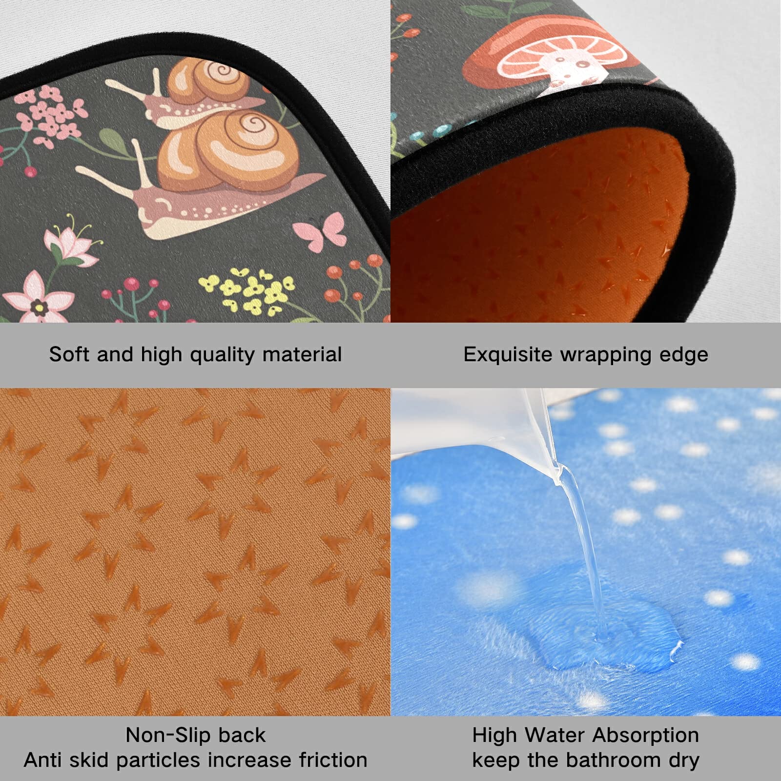 Premium Anti-Fatigue Kitchen Mats Set of 2 - Non-Slip Cushioned Runner Rugs with Mushroom & Snails Design for Kitchen, Sink, Laundry & Bathroom - Home Decor & Floor Protection for High-Traffic Areas
