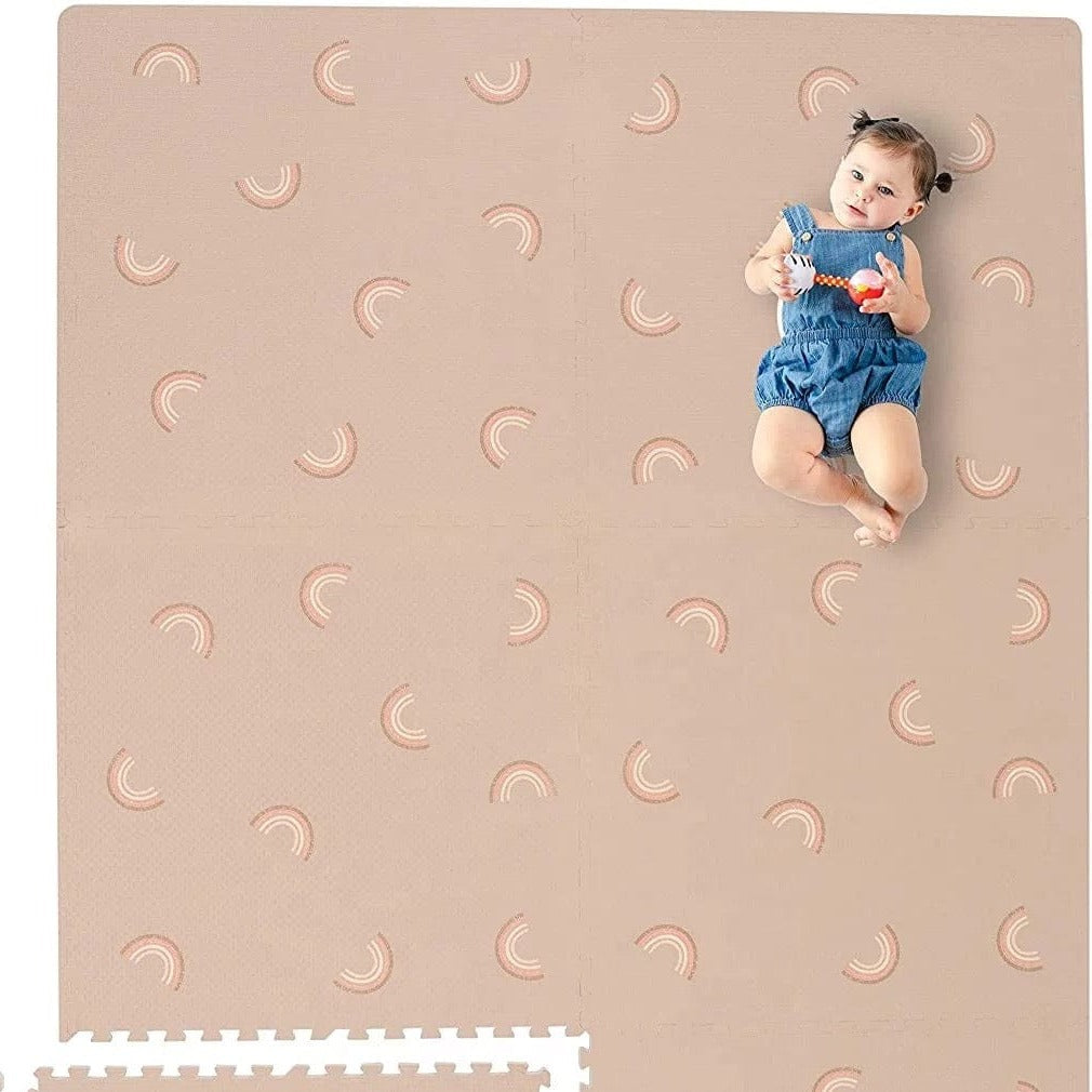 Rainbow Boho Puzzle Play Mat Tiles - Soft Foam Floor Tiles for Kids Room, Nursery & Playroom - Non-Toxic Educational Toys for Toddlers
