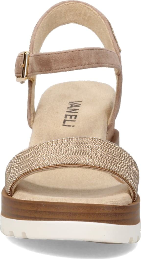 VANELi Women's Cedra Metallic Rhinestone Casual Sandals - Mid Heel 2-3 Inch Brown Shoes for Summer Outfits, Beach Wear & Party Occasions
