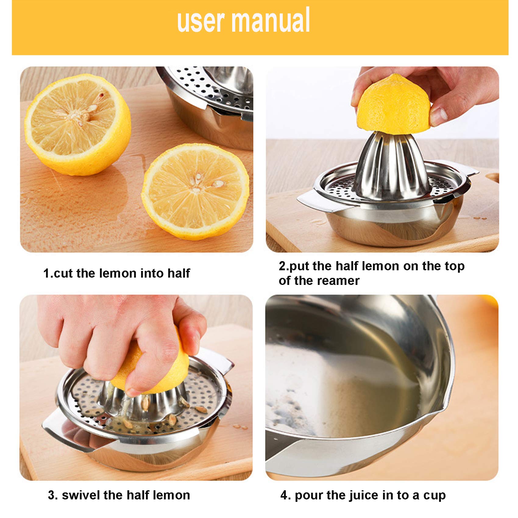 Premium Stainless Steel Lemon Squeezer - Heavy Duty Citrus Juicer for Lemons, Oranges & Limes - Ergonomic Hand Press with Drip-Free Spout & Storage Bowl - Perfect for Cocktails, Baking & Healthy Juicing at Home