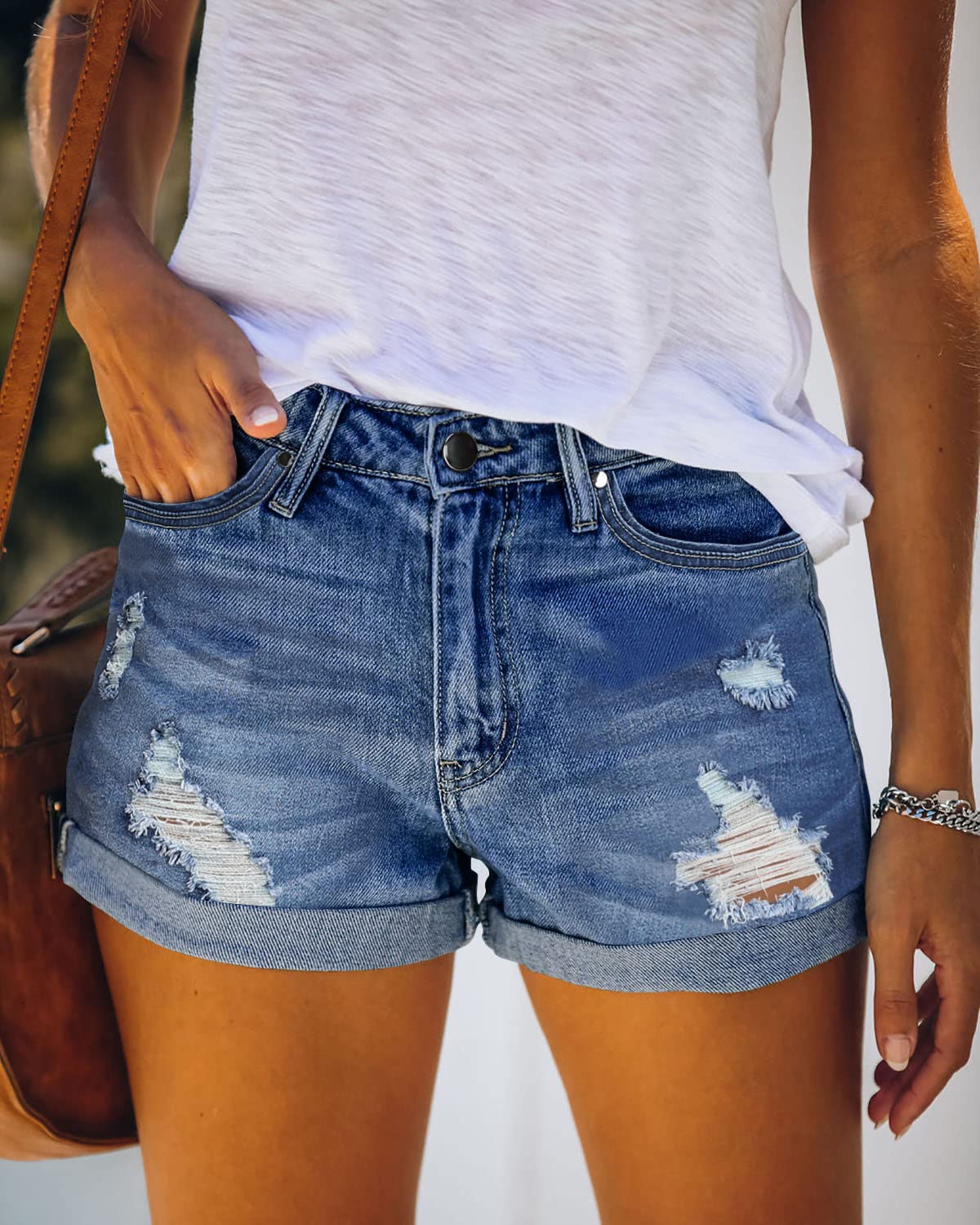KISSMODA Women's Stretchy Denim Shorts - High Waist Casual Summer Jean Shorts for Women | Perfect for Beach, Vacation & Everyday Wear
