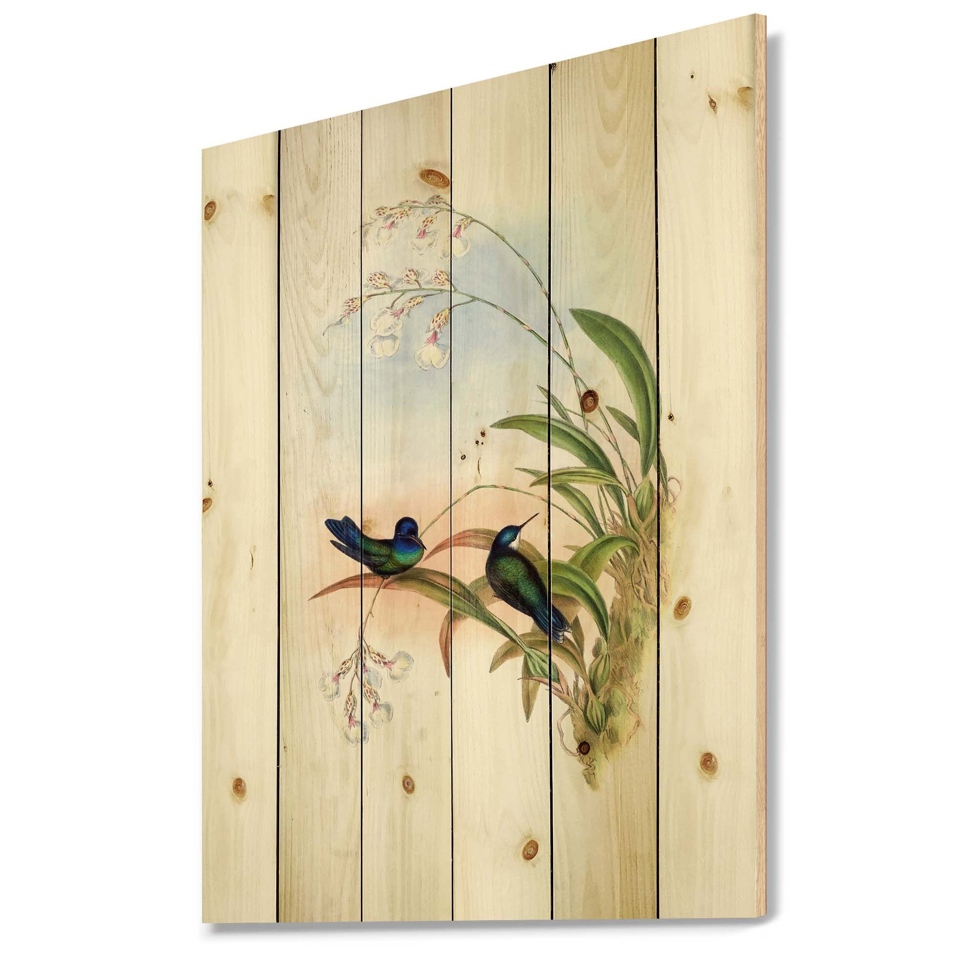 Vintage Hummingbird III Traditional Wood Wall Art - Handcrafted Green Wood Decor, Large Animal Wall Panels Printed on Natural Pine - Perfect for Living Room, Bedroom & Office Decor