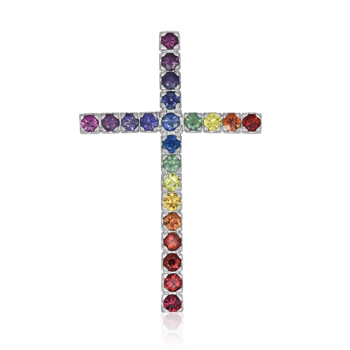 14K Gold & Sterling Silver LGBT Pride Rainbow Sapphire or Garnet Pendant Necklace - Gay & Lesbian Jewelry for Pride Month, LGBTQ+ Events & Everyday Wear